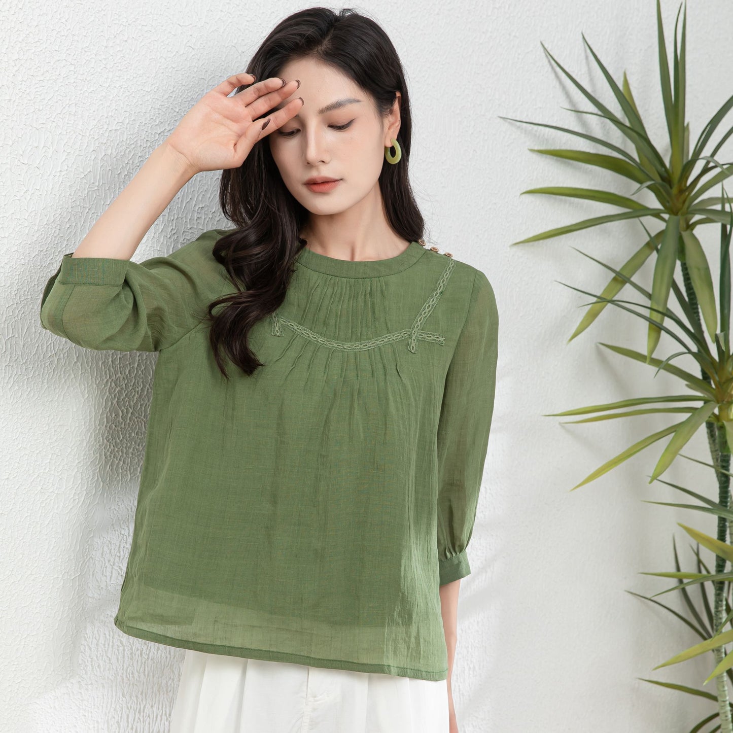 Summer Green Womens Linen Blouse c4981