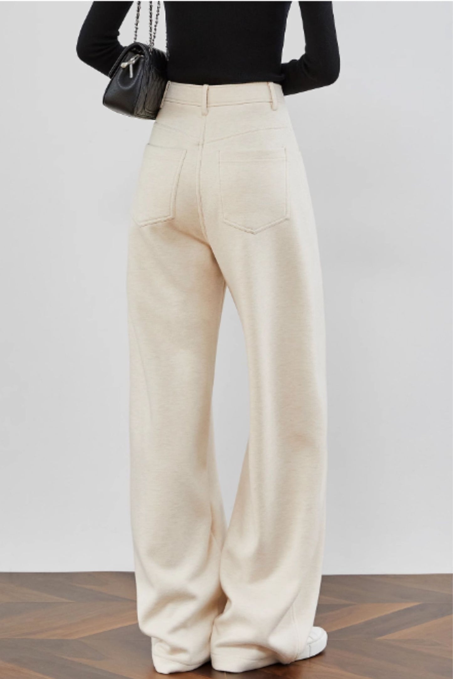 Wide leg beige long wool pants C4666