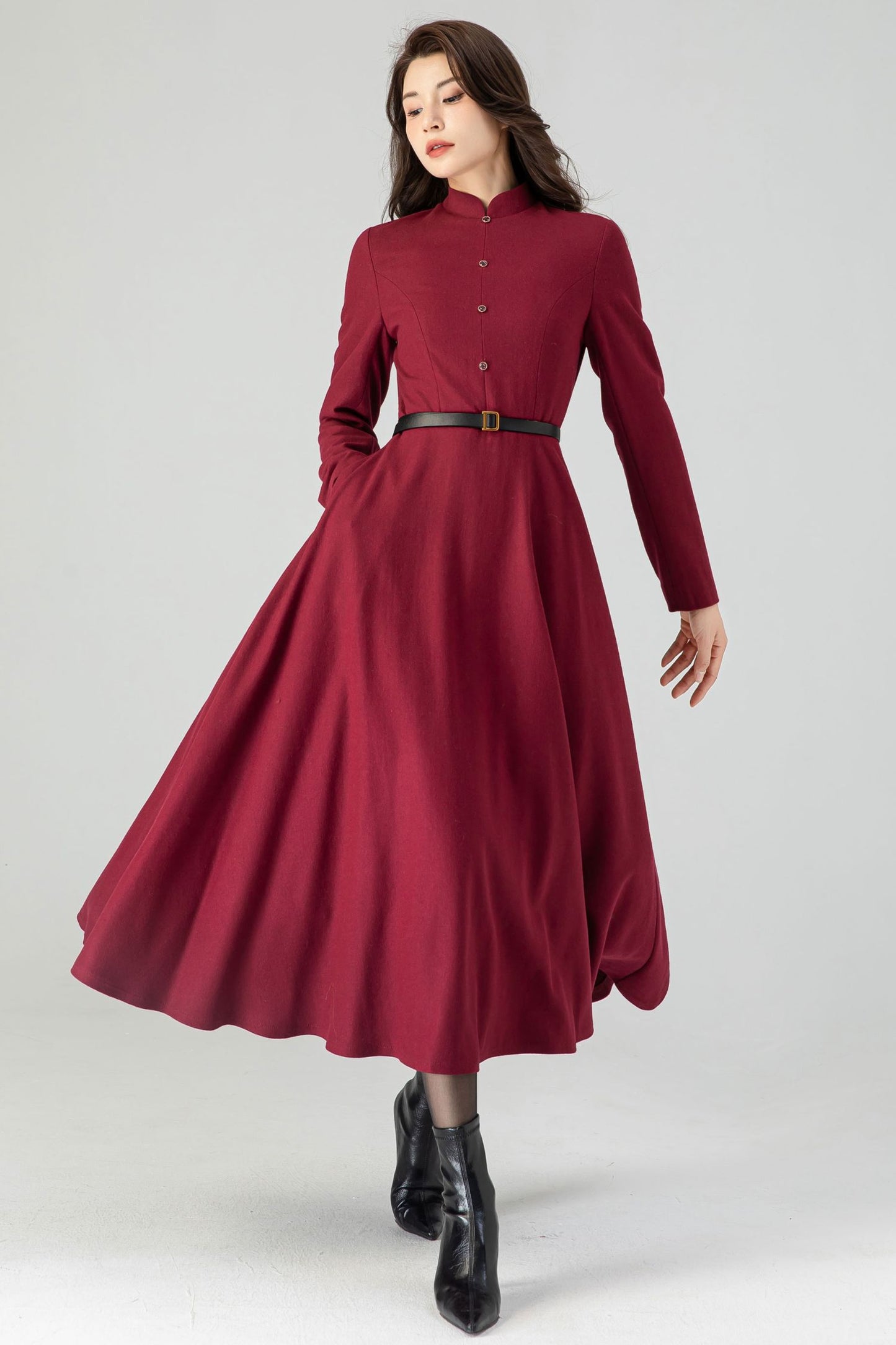 Burgundy Wool Fit and Flare Dress C3610 -Size XS US0 #CK2301028