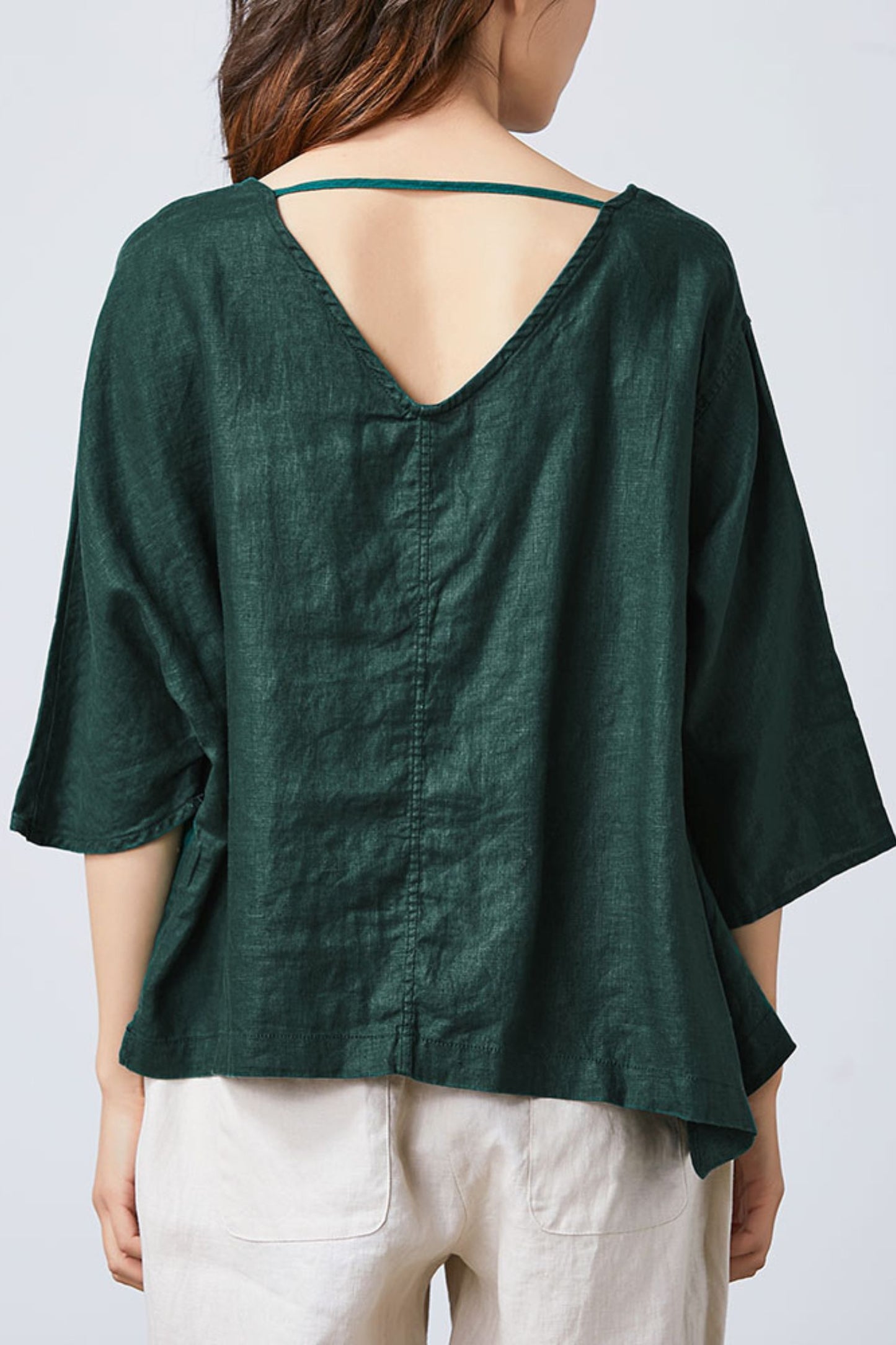 Women's Casual Green Linen Tops C4858