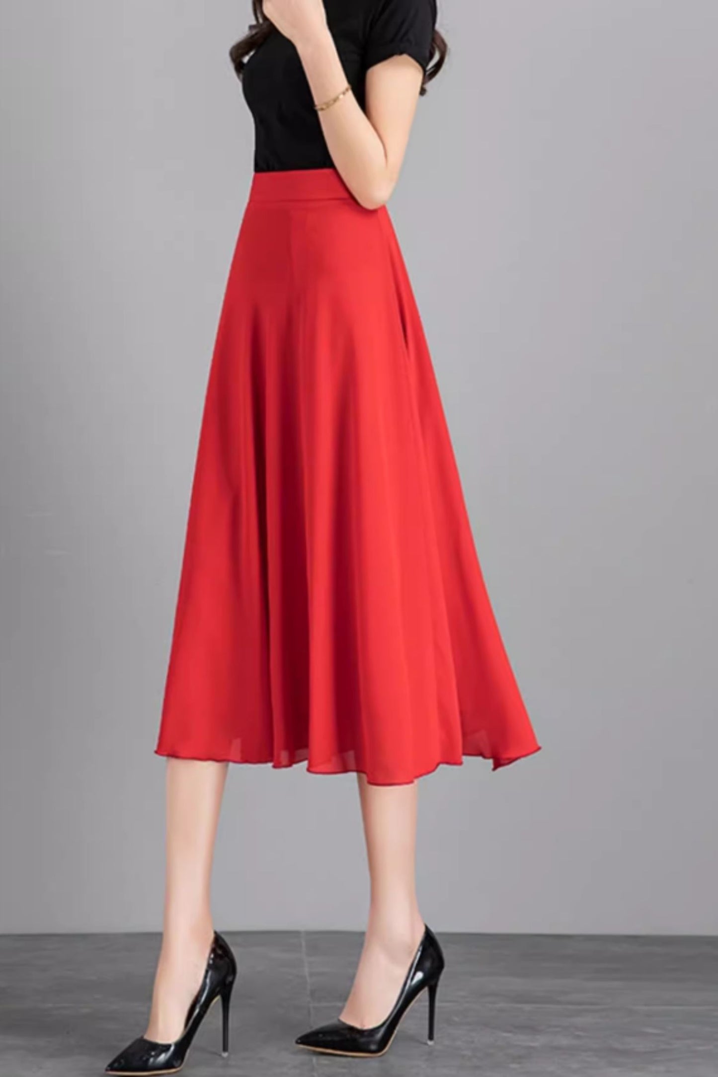 A line midi womens chiffon skirt C5043
