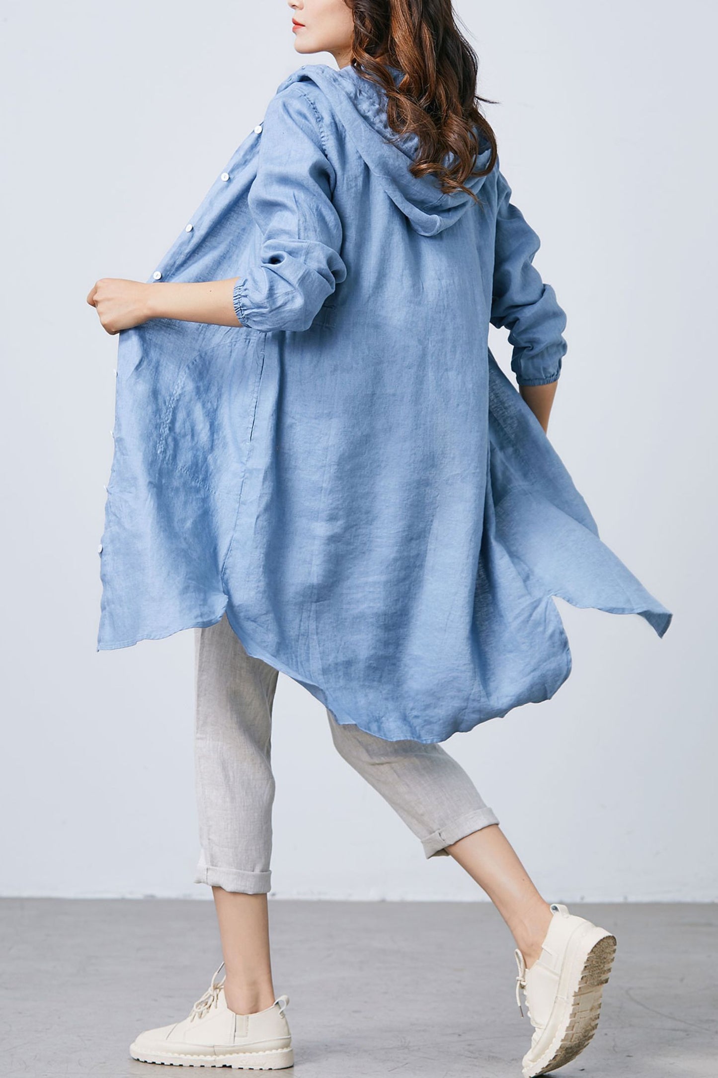 Blue Simple Linen shirt dress C1672
