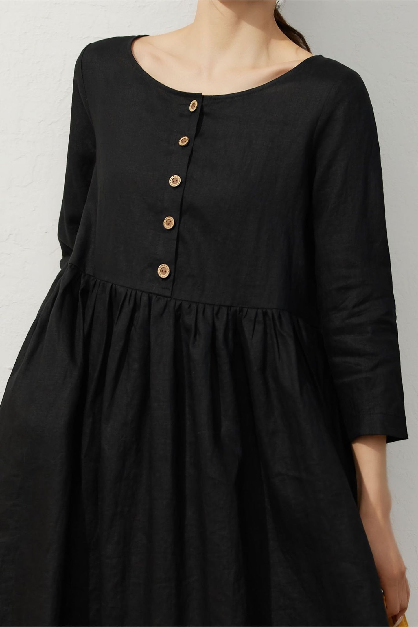 Black Linen Midi Dress with Button Detailing C3925