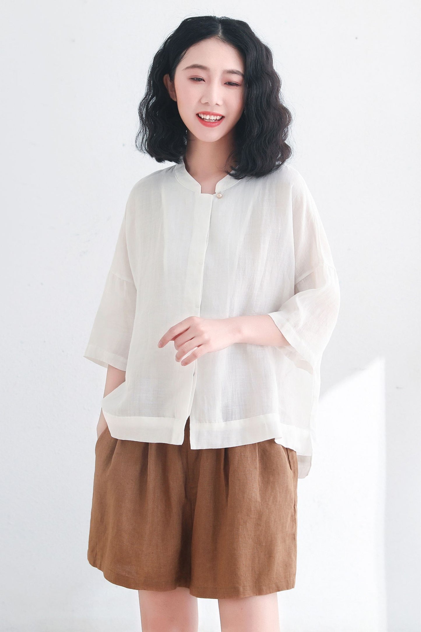 White linen tops women, Plus size linen tops  C2714