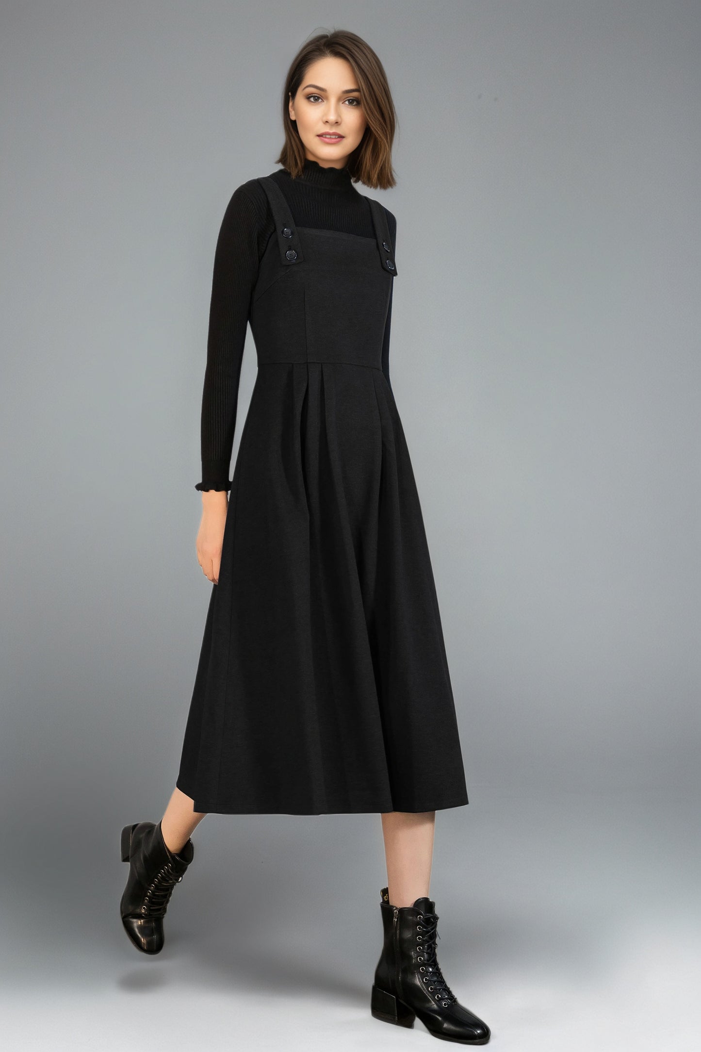 Blue Sleeveles Midi Wool Pinafore dress C5131