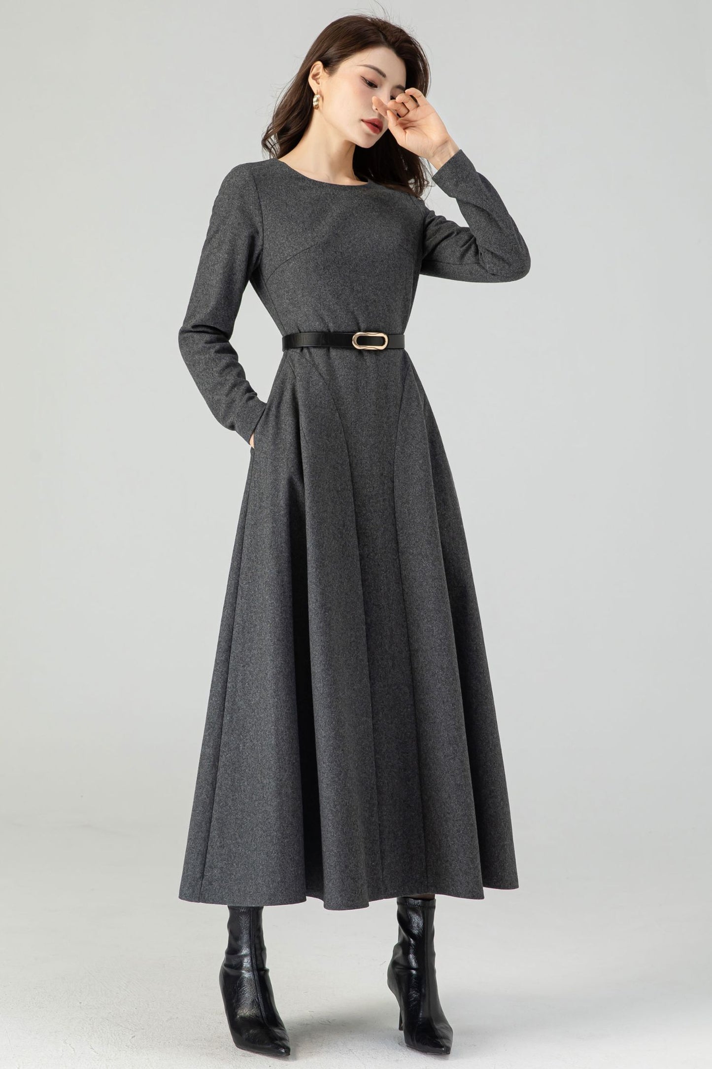 Winter Wool Gray Dress C4317