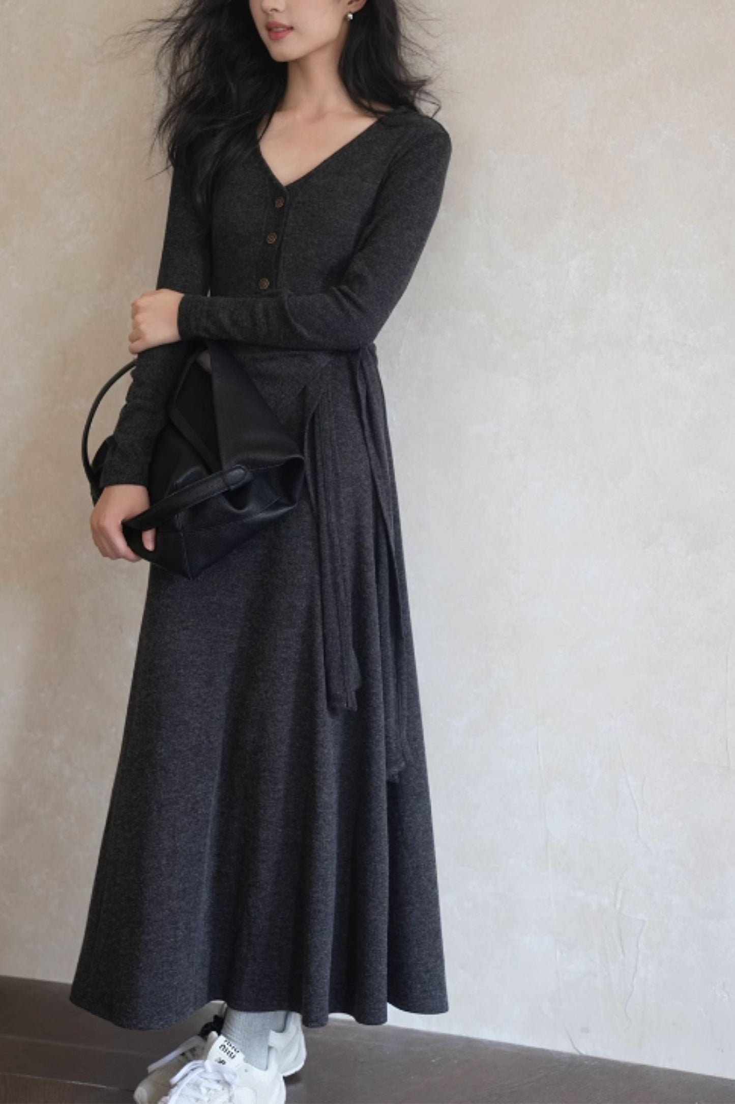 V neck prom maxi knit dress C4608