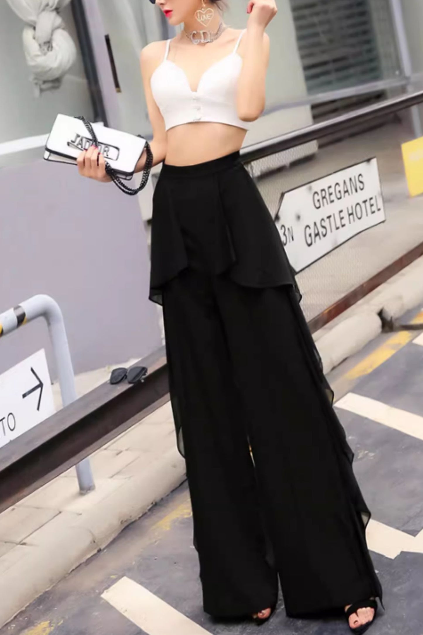 Wide leg summer chiffon pants women C4910