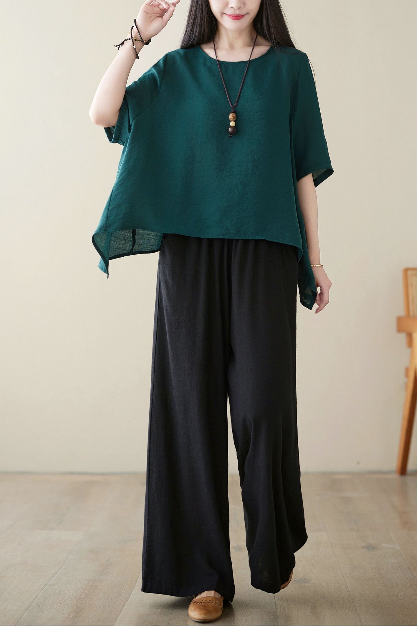Black casual linen long pants C3962 -Size XS #CK2400119