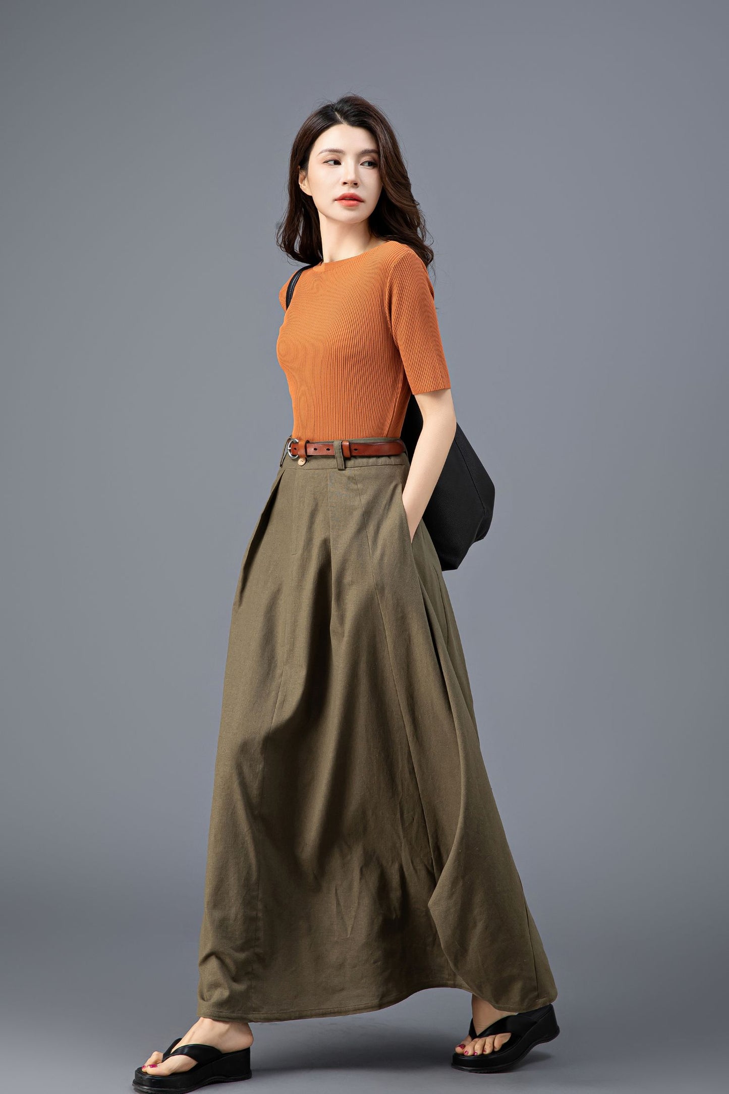 Elegant Army Green Maxi Skirt C3921