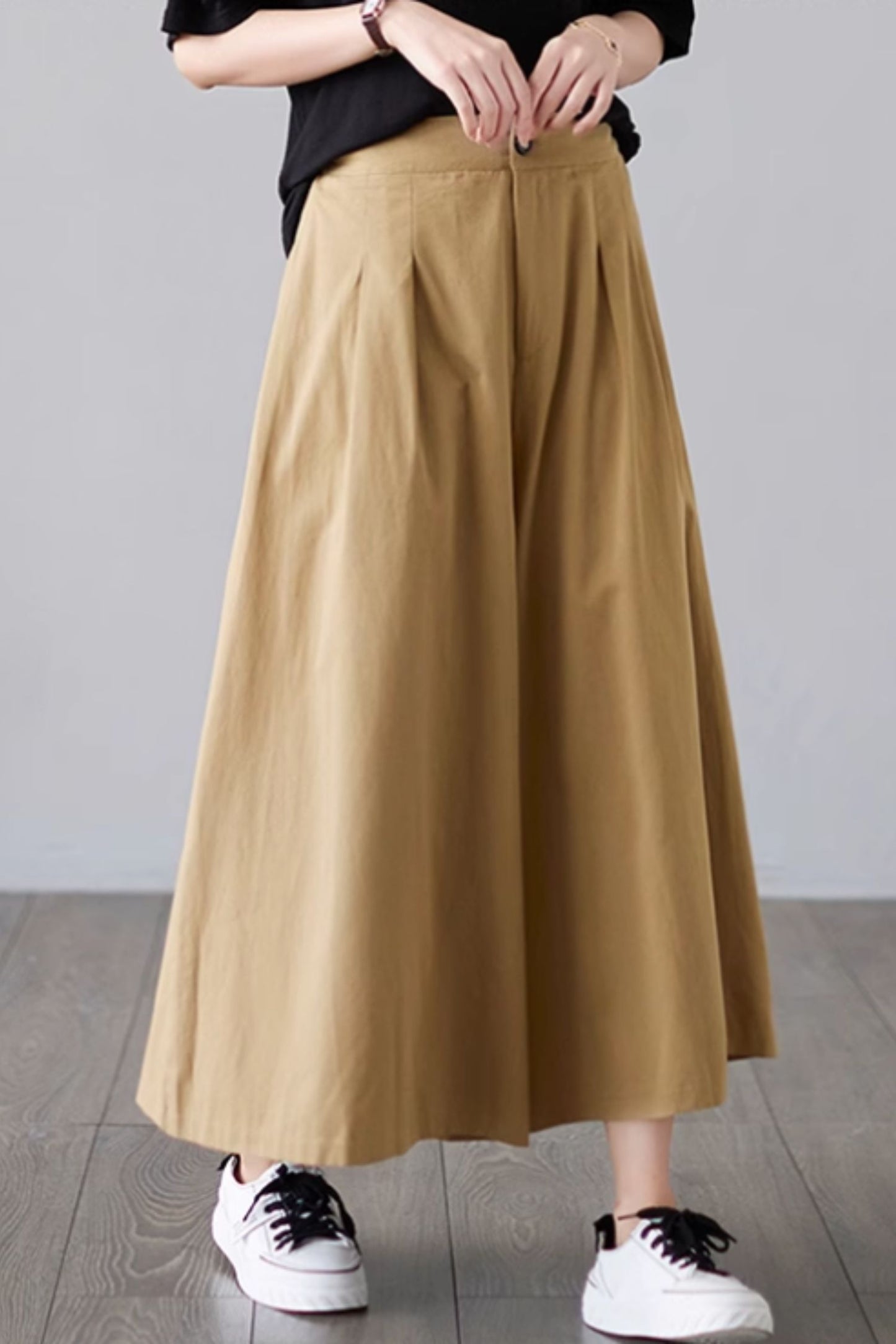 Wide leg cotton pants with pleating details C4429