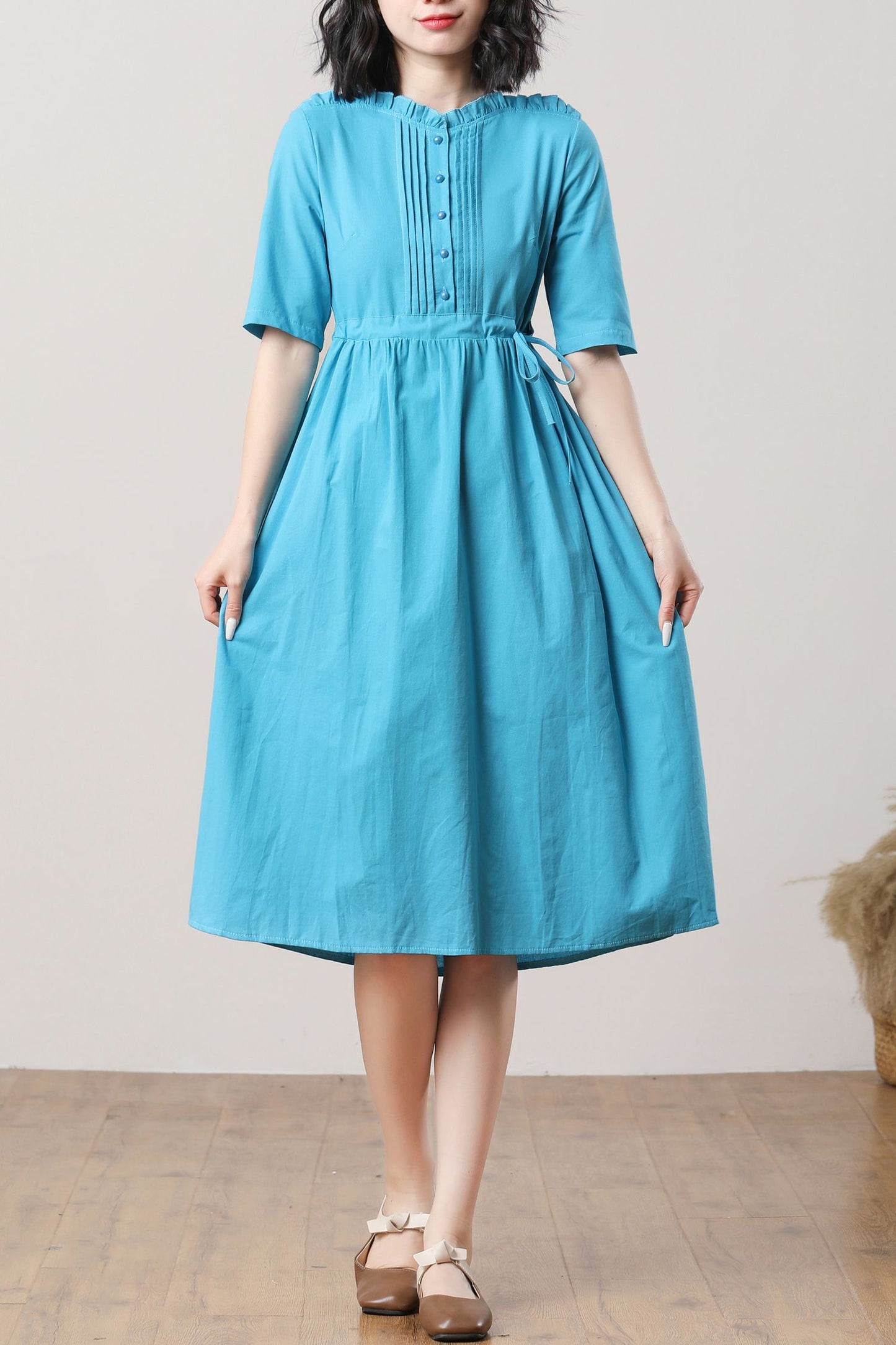 Women's Blue Linen Dress C3288