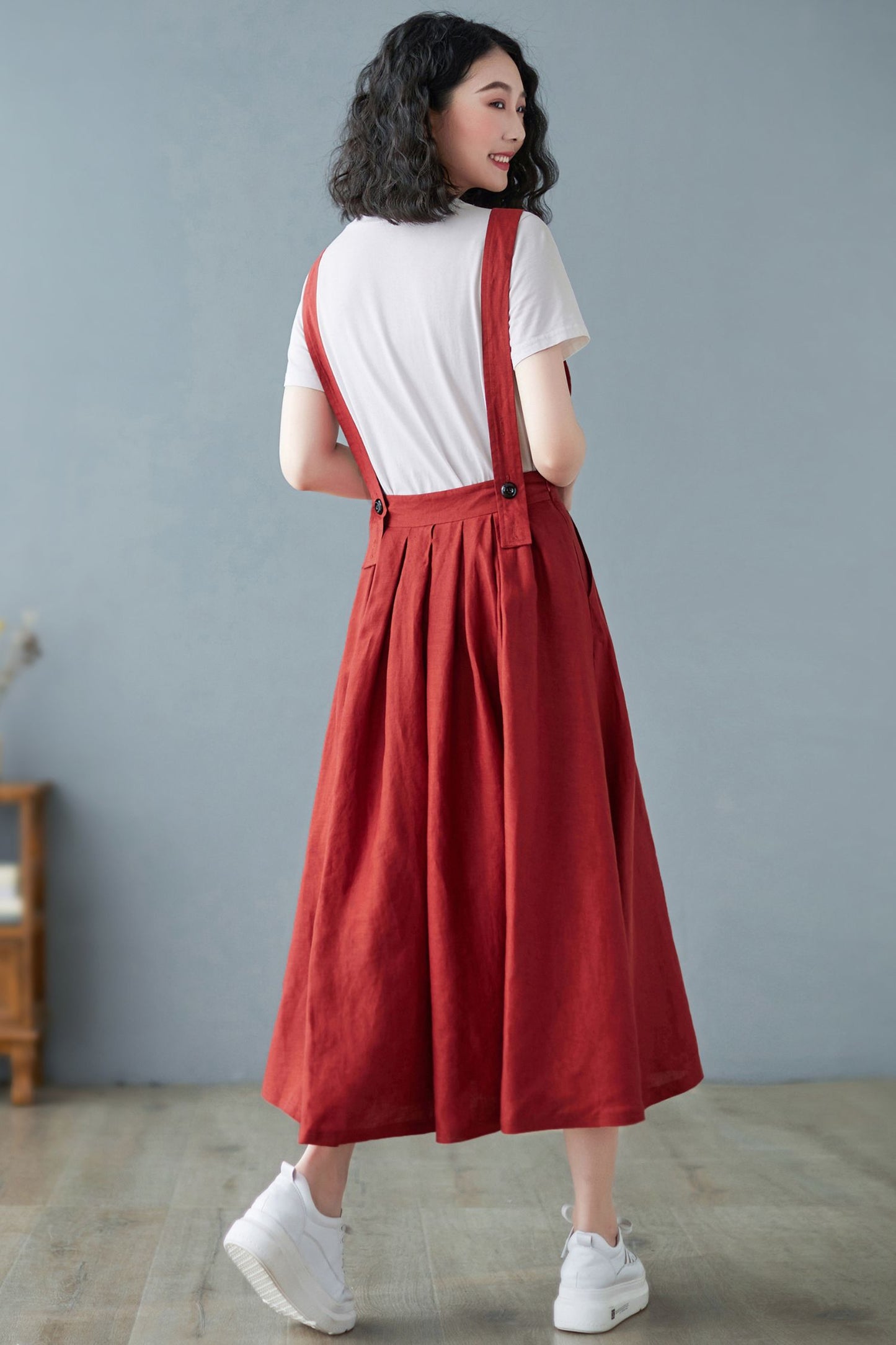 Overall Women Summer Pinafore Linen A line Dress C2724