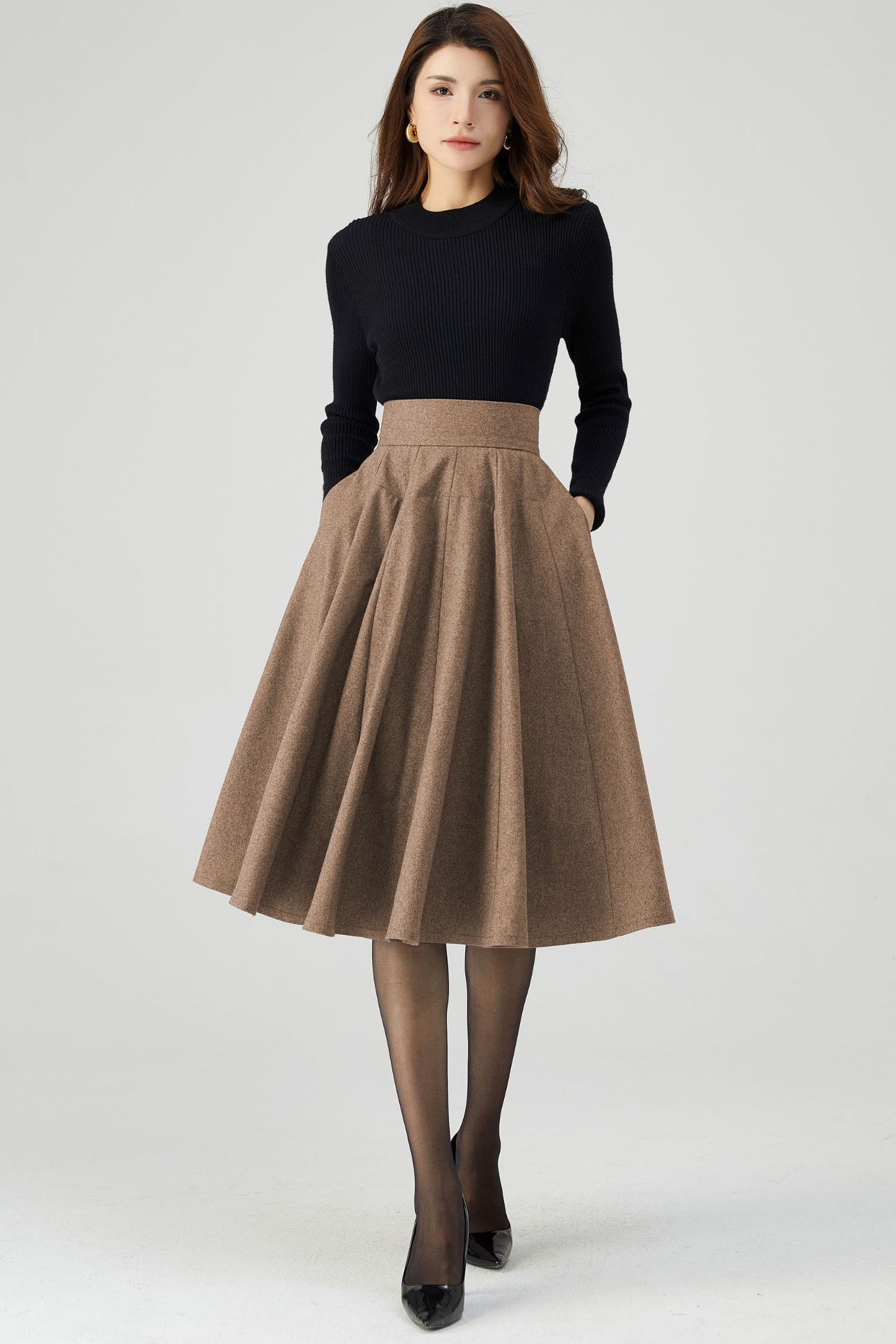 Swing Knee Length Skirt, Wool Skirt Women C4527