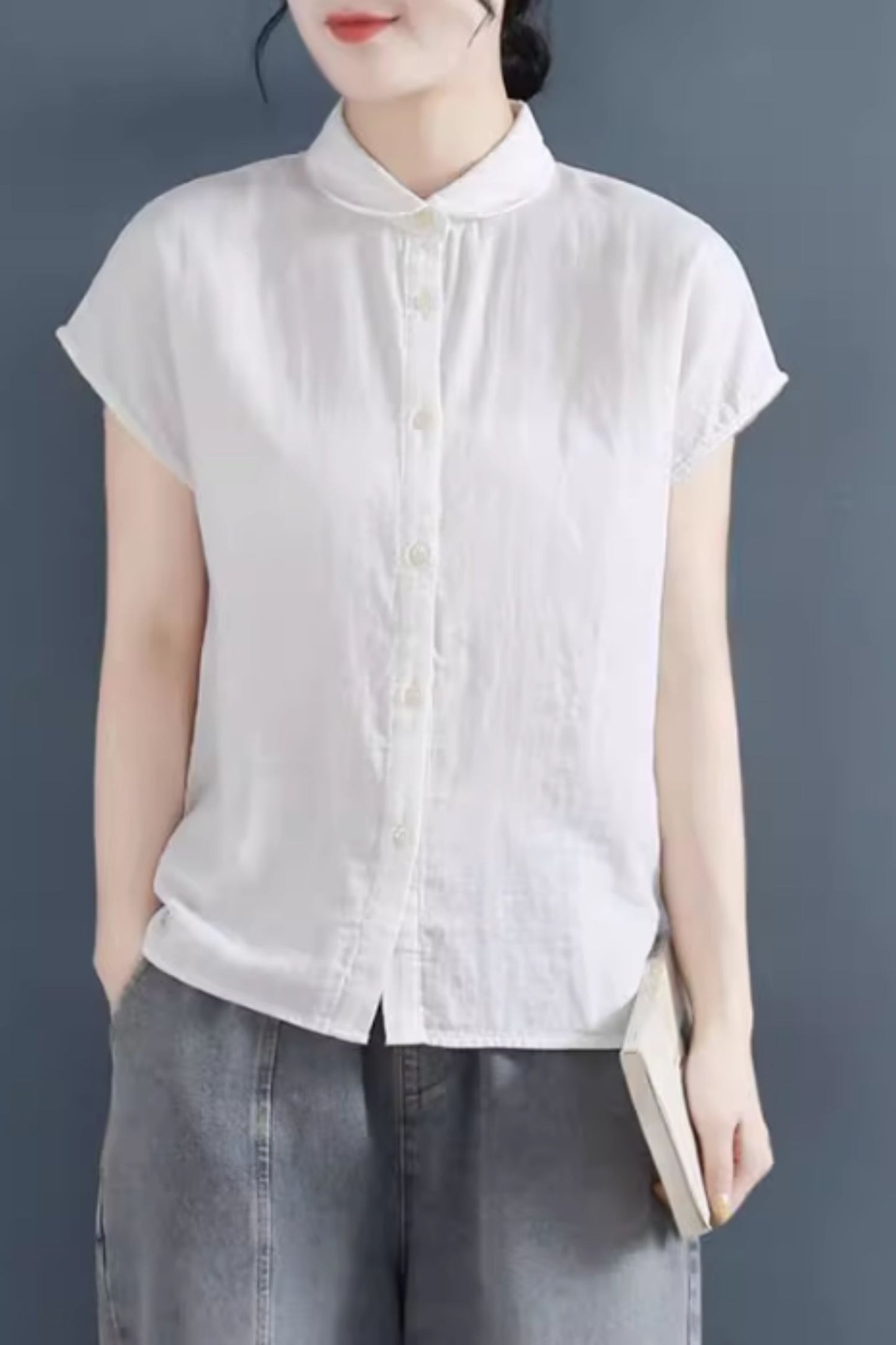 Casual linen womens summer shirt blouse C5046