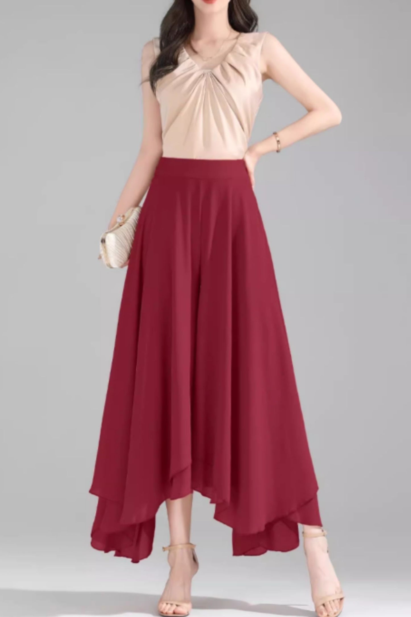 Irregular loose fit summer chiffon pants C4912
