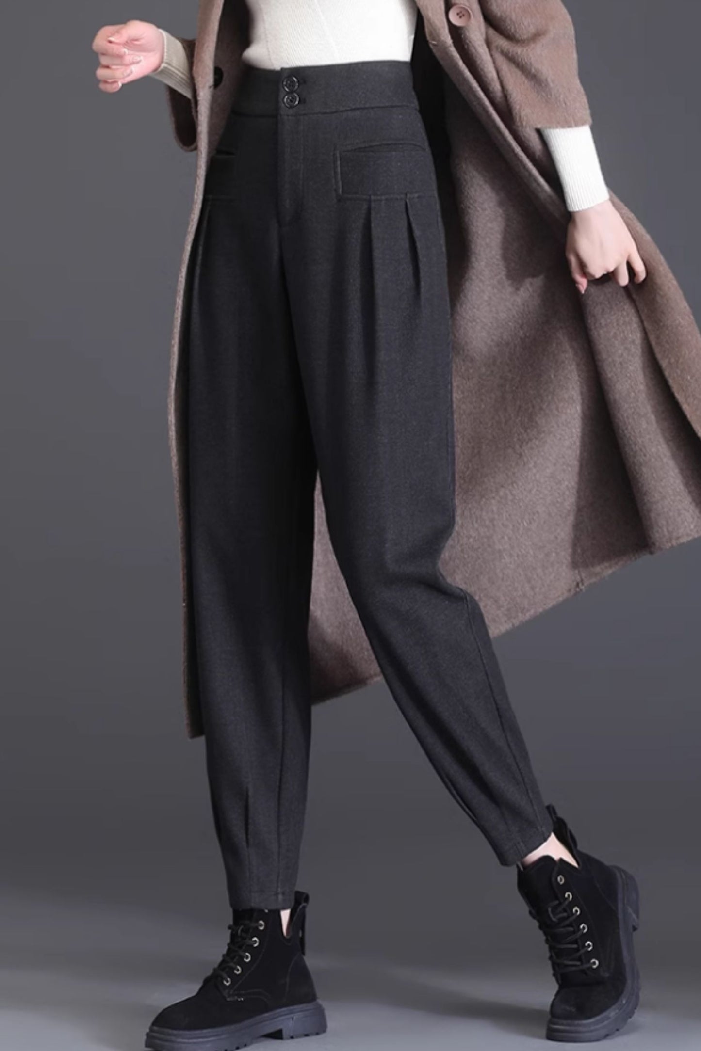 Loose fitting long wool pants women C4644