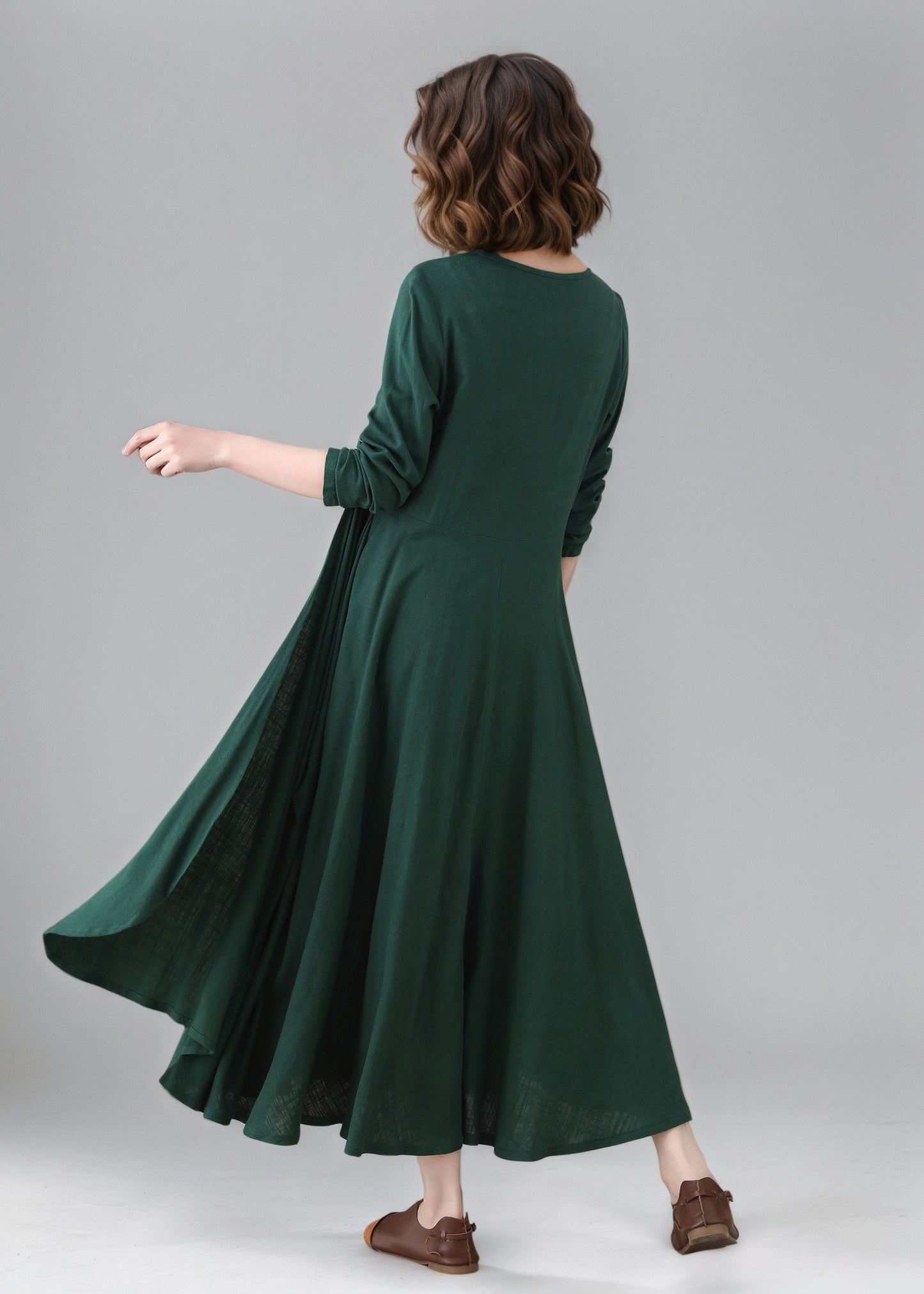 Green Asymmetrical Linen dress C5158