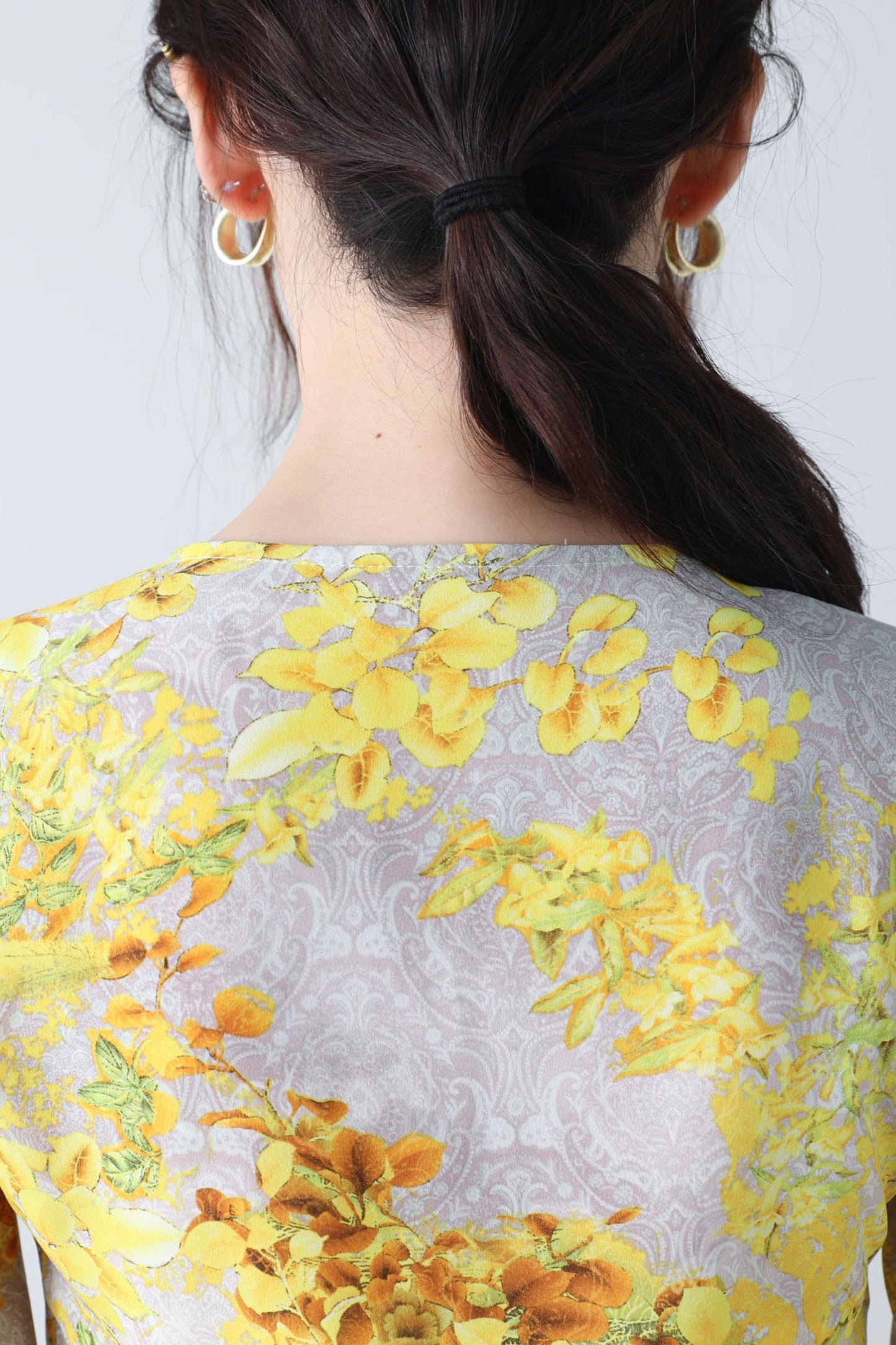 Yellow floral V-neck romantic dress C3453