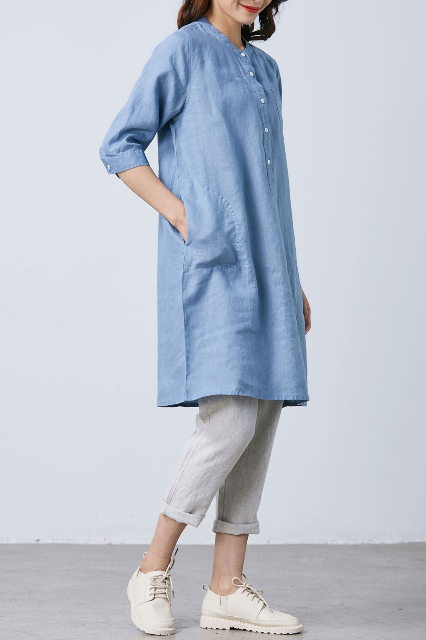 Blue Simple Linen dress C1670- Size M #yy01643