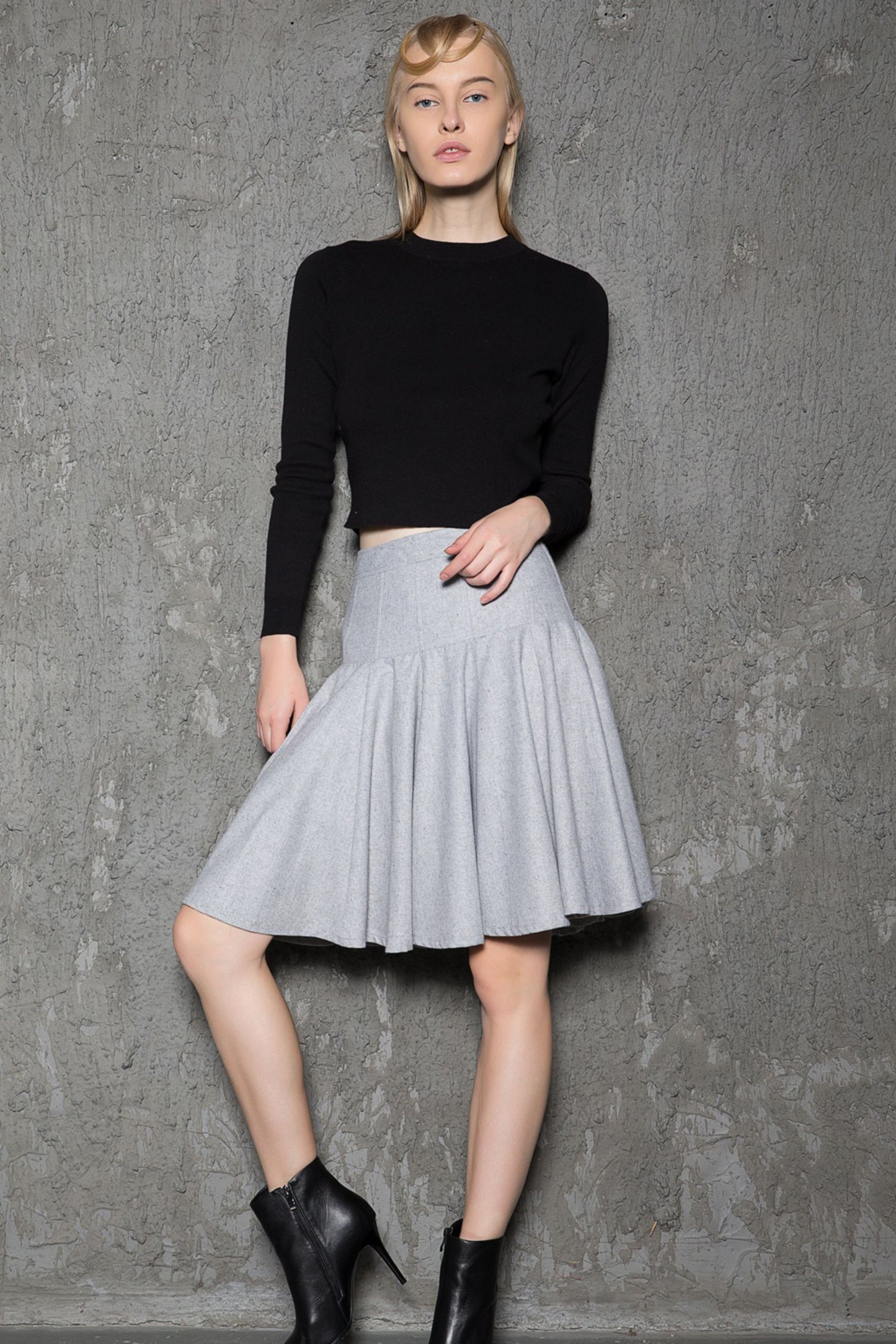 Pleated gray winter womens swing skirt C731
