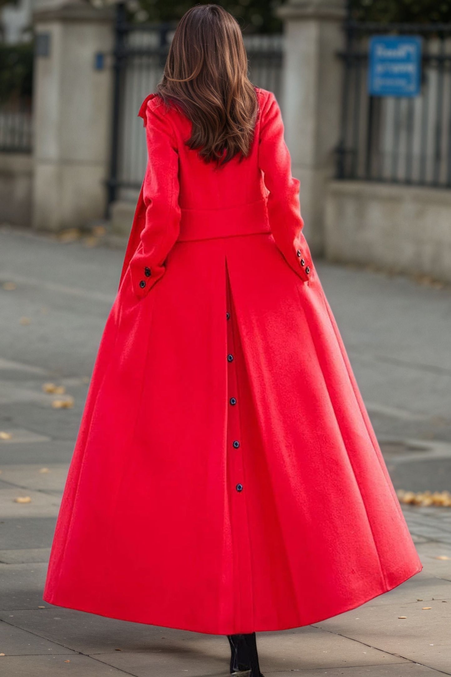 Double-breasted Red Wool Coat C4948