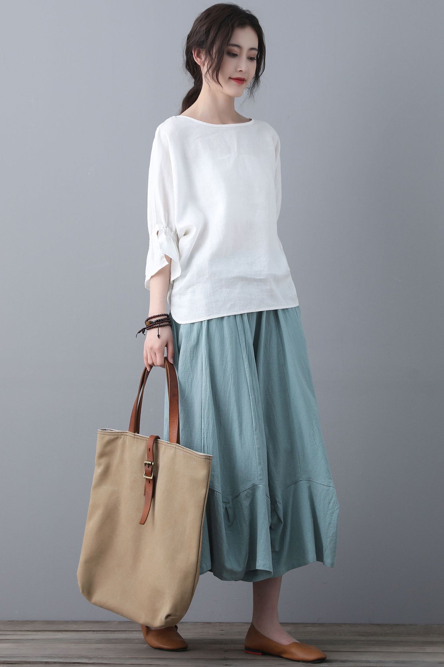 White linen Spring and Summer organic tops C1864