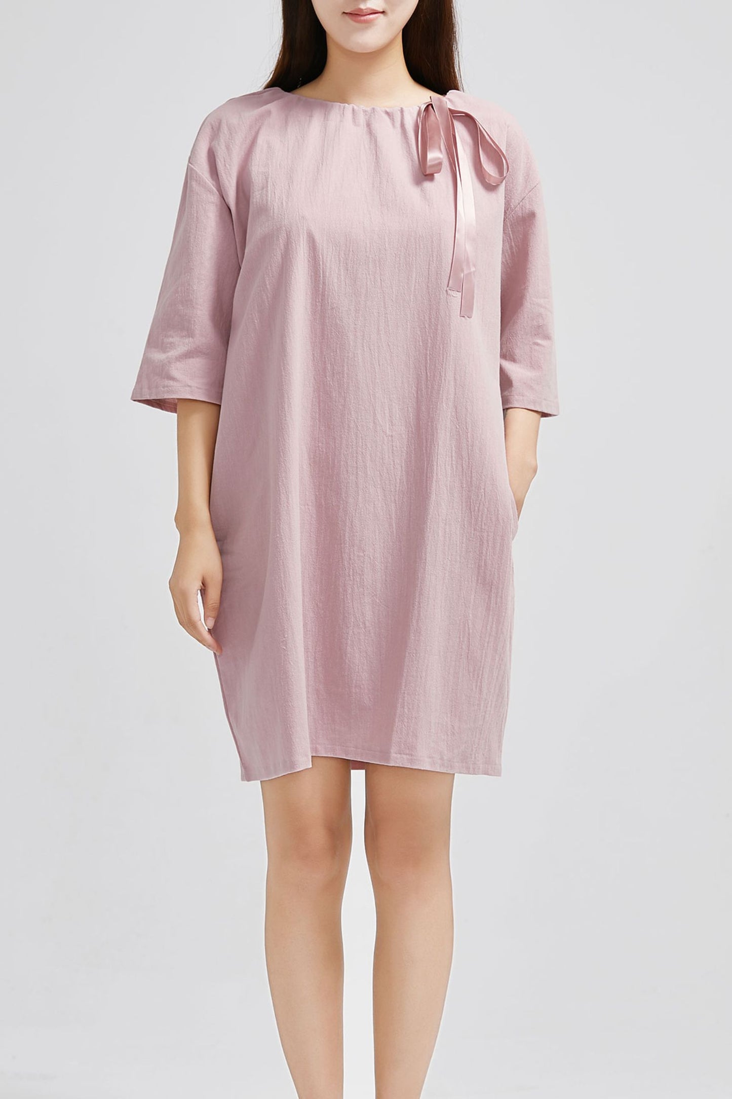 Pink Five Sleeve Linen Dress C1633