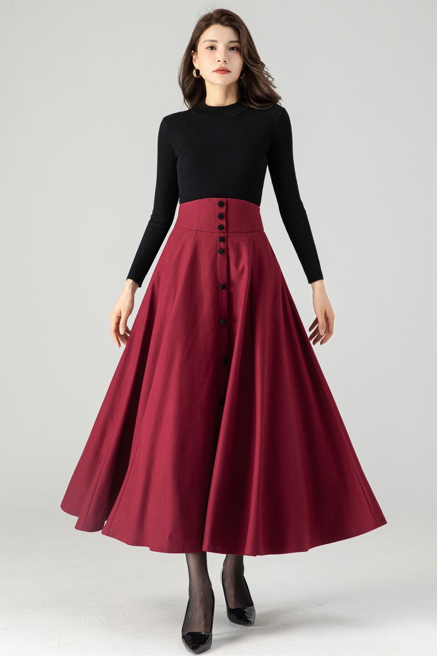 Maxi A Line Wool Skirt C3622