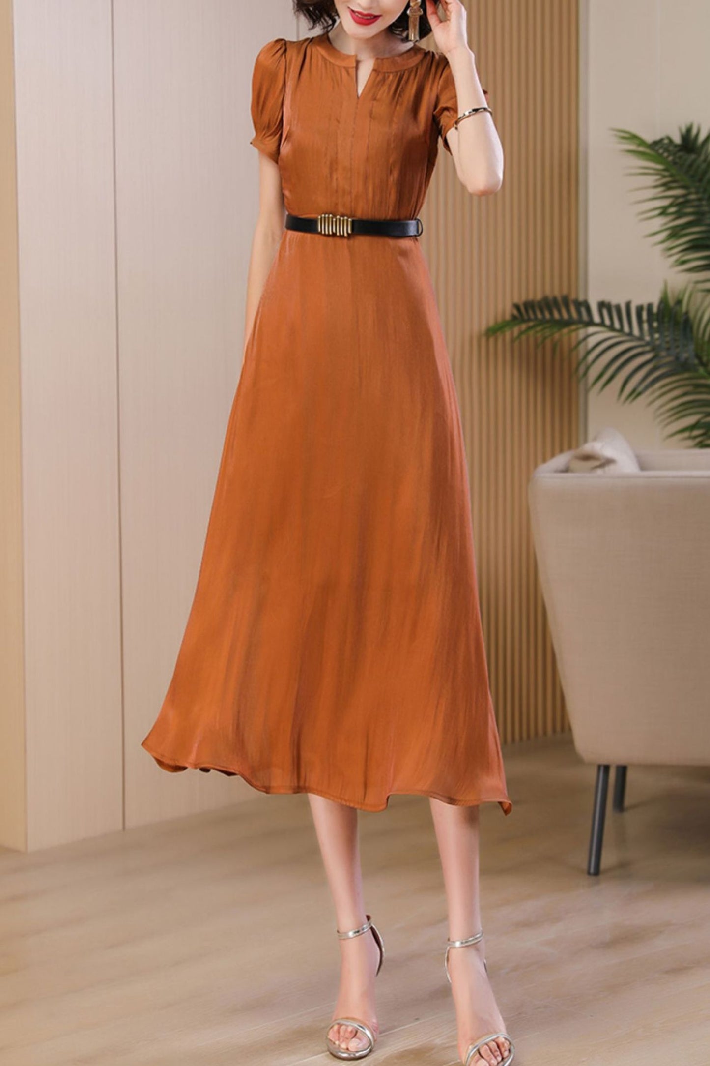 summer orange long dress C4077