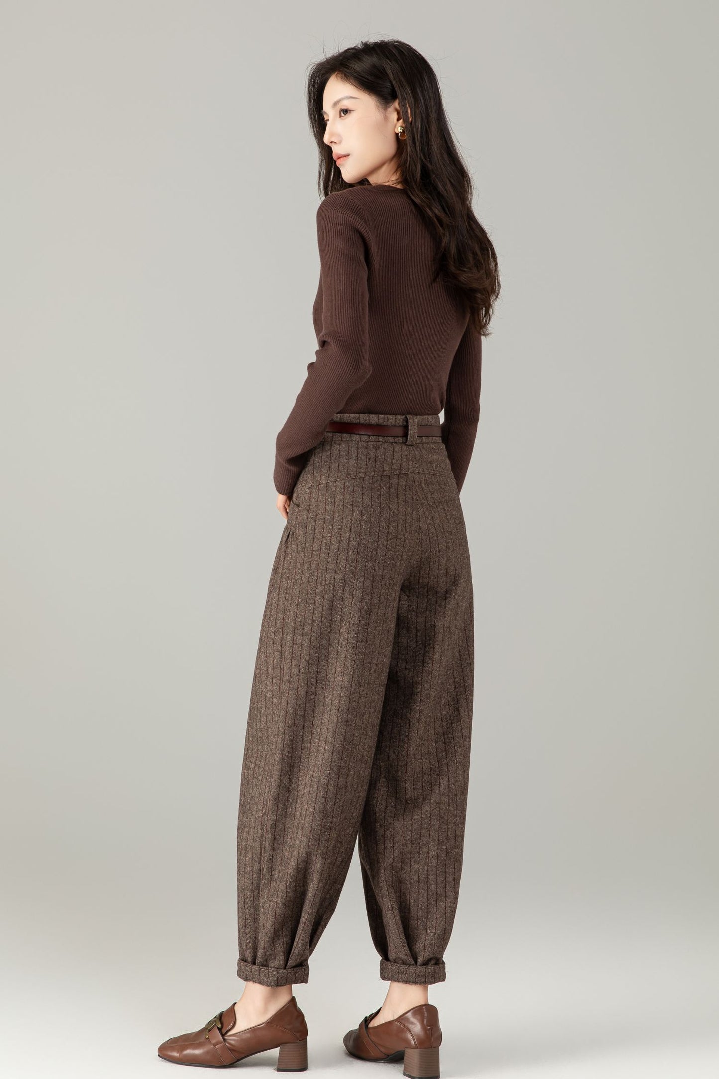Brown Wool Striped Trousers - Classic Fit & Comfort | Winter Smart Casual Pants C5244
