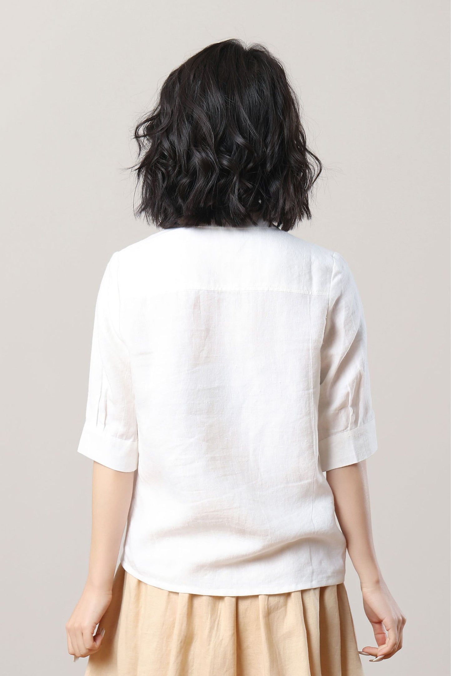 Women's White Linen Shirt C3280 -Size M #CK2300473