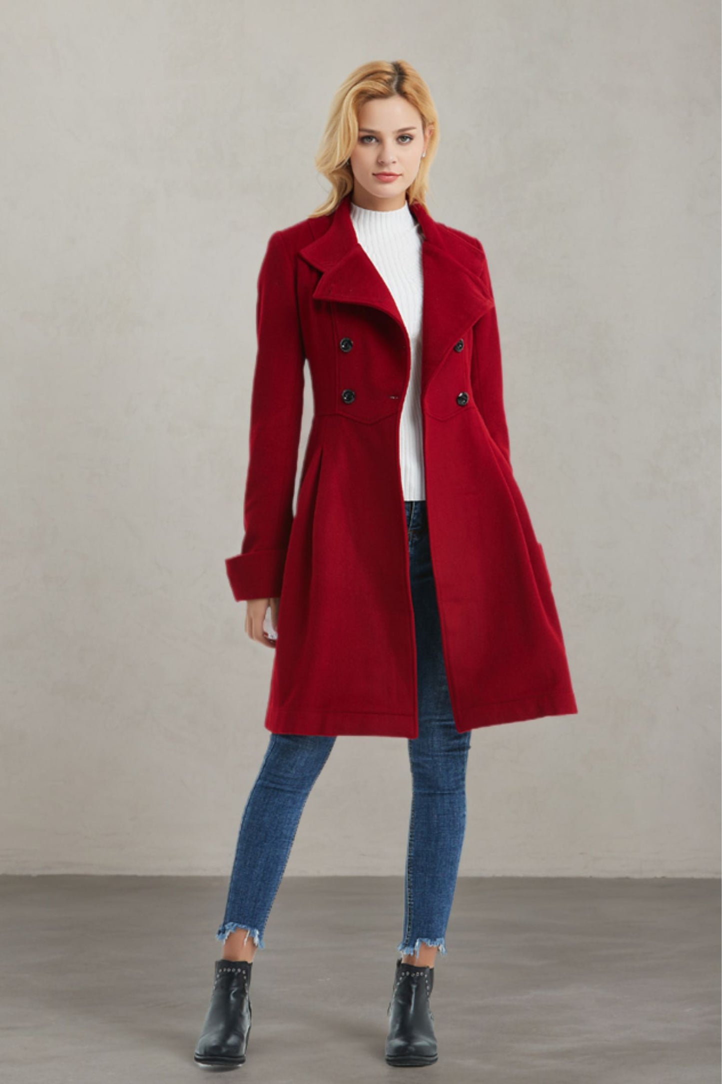Women Winter Red Wool Coat C1329