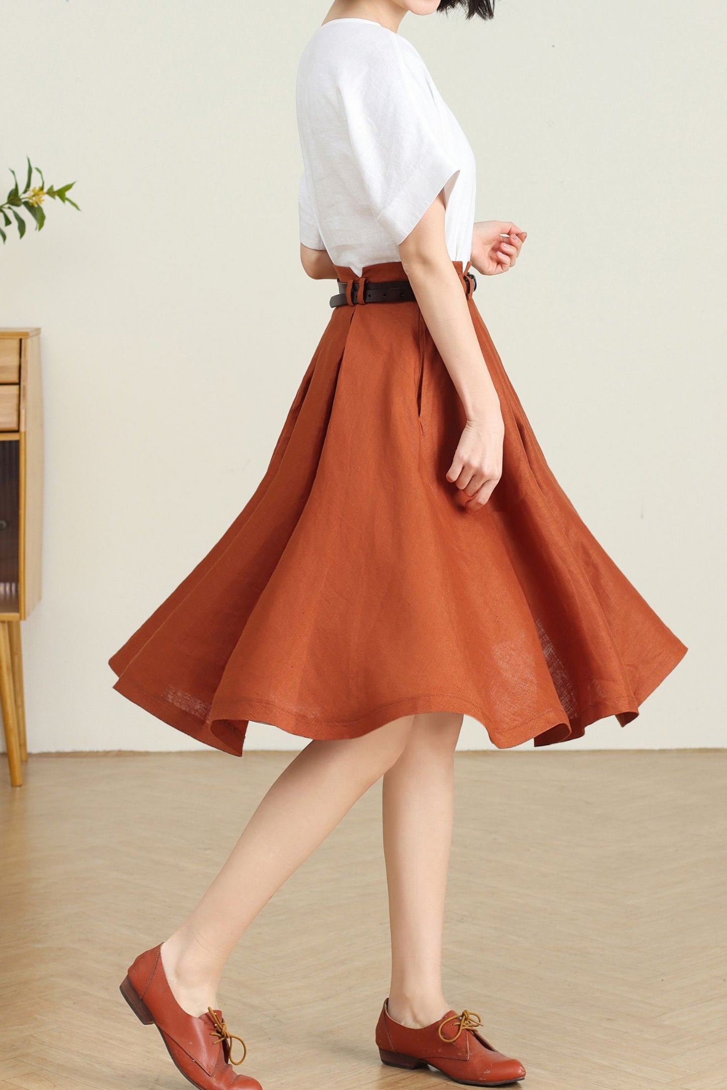 Orange Linen Skirt for Women C4732