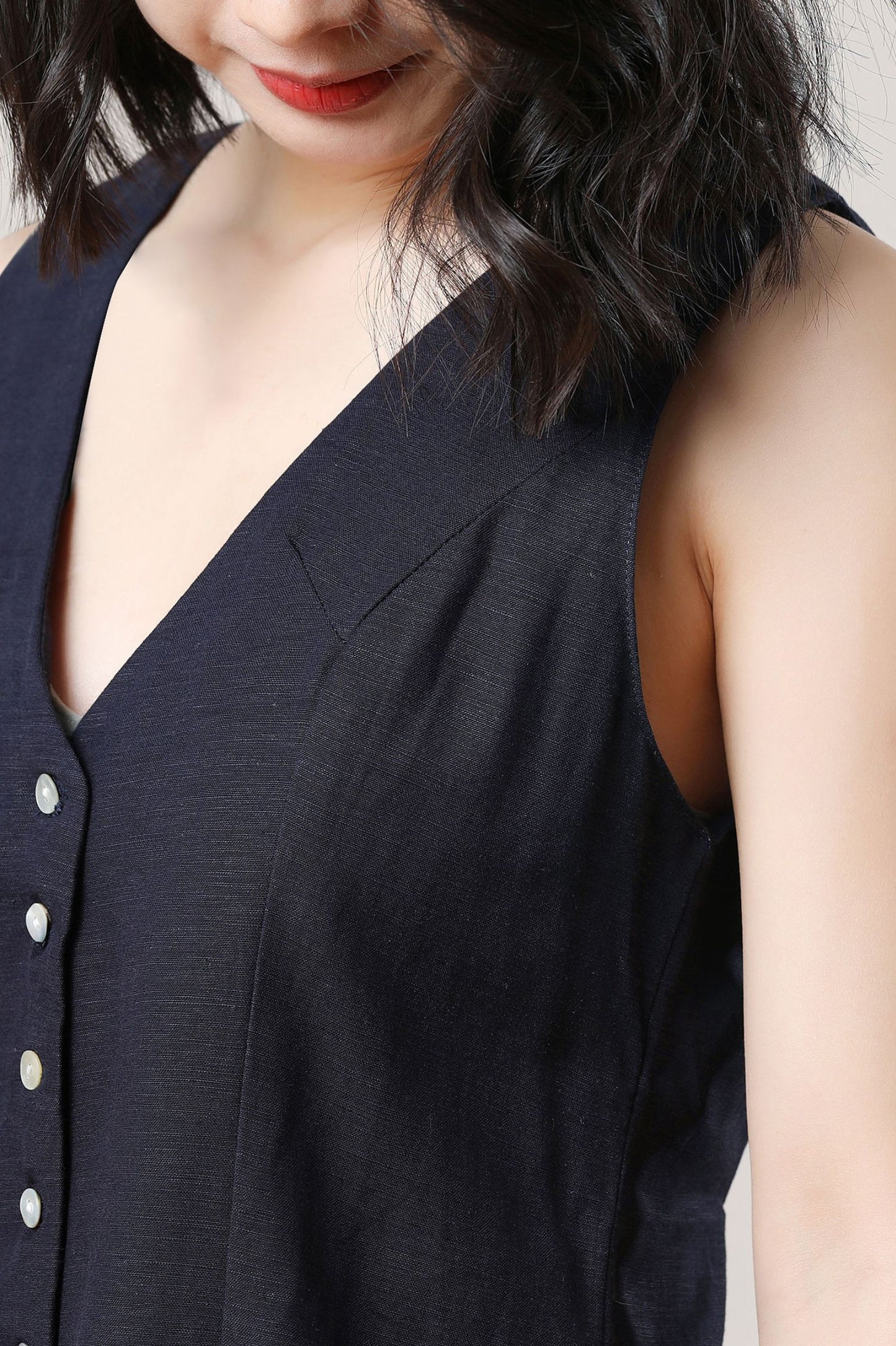 Womens spring and summer Denim blue linen vest suit C3707