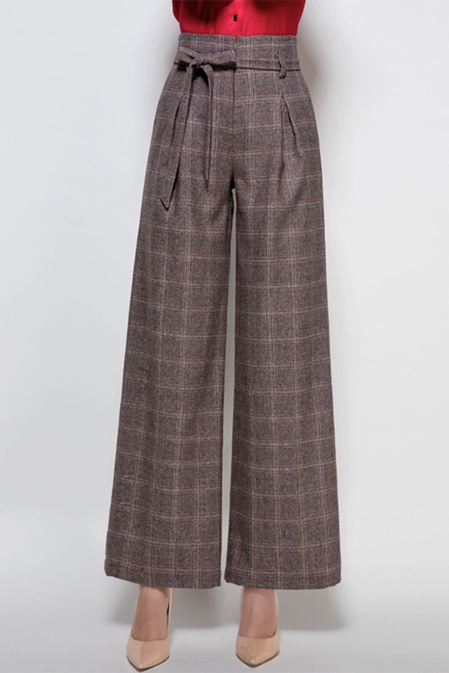 Plaid winter wide leg wool pants c5075