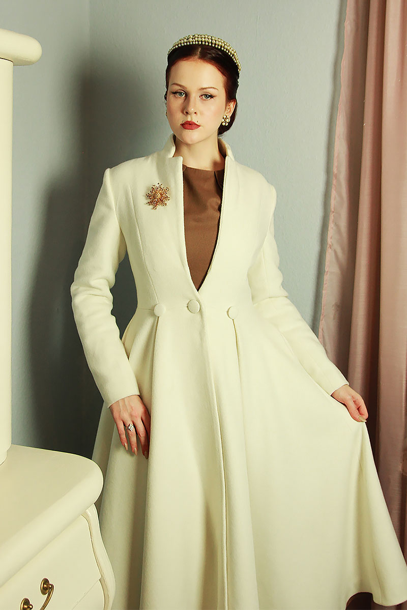 White Wedding Maxi Wool Coat C3840