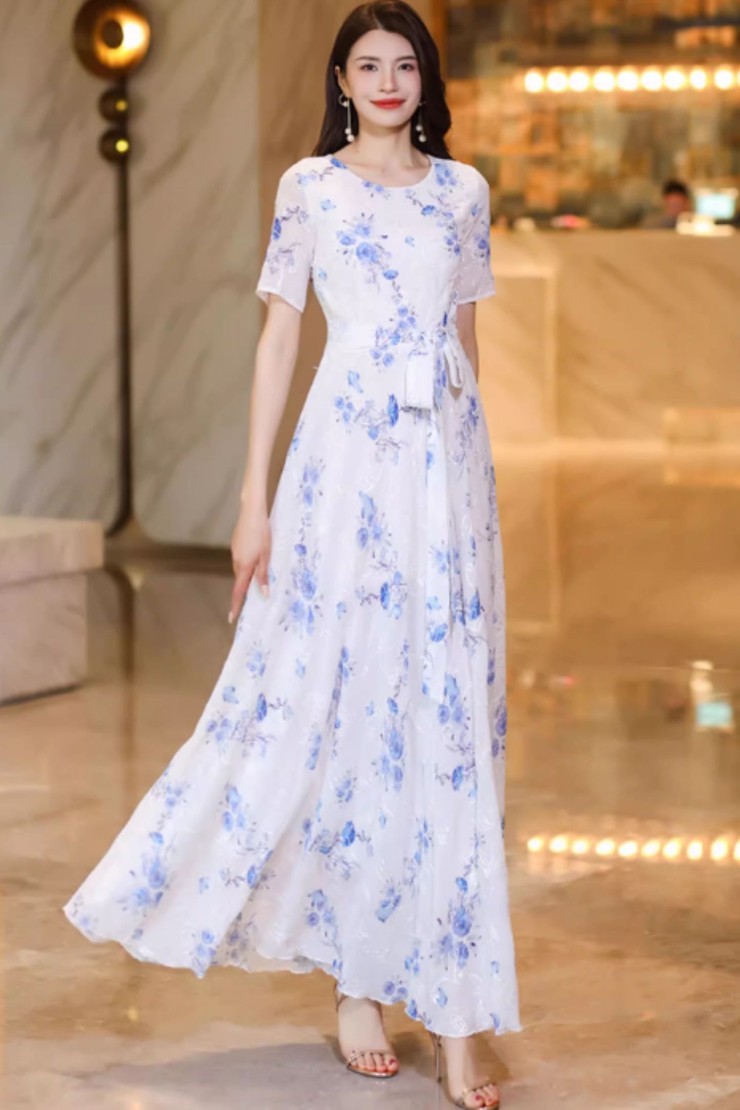 Floral prom summer chiffon dresses C4922