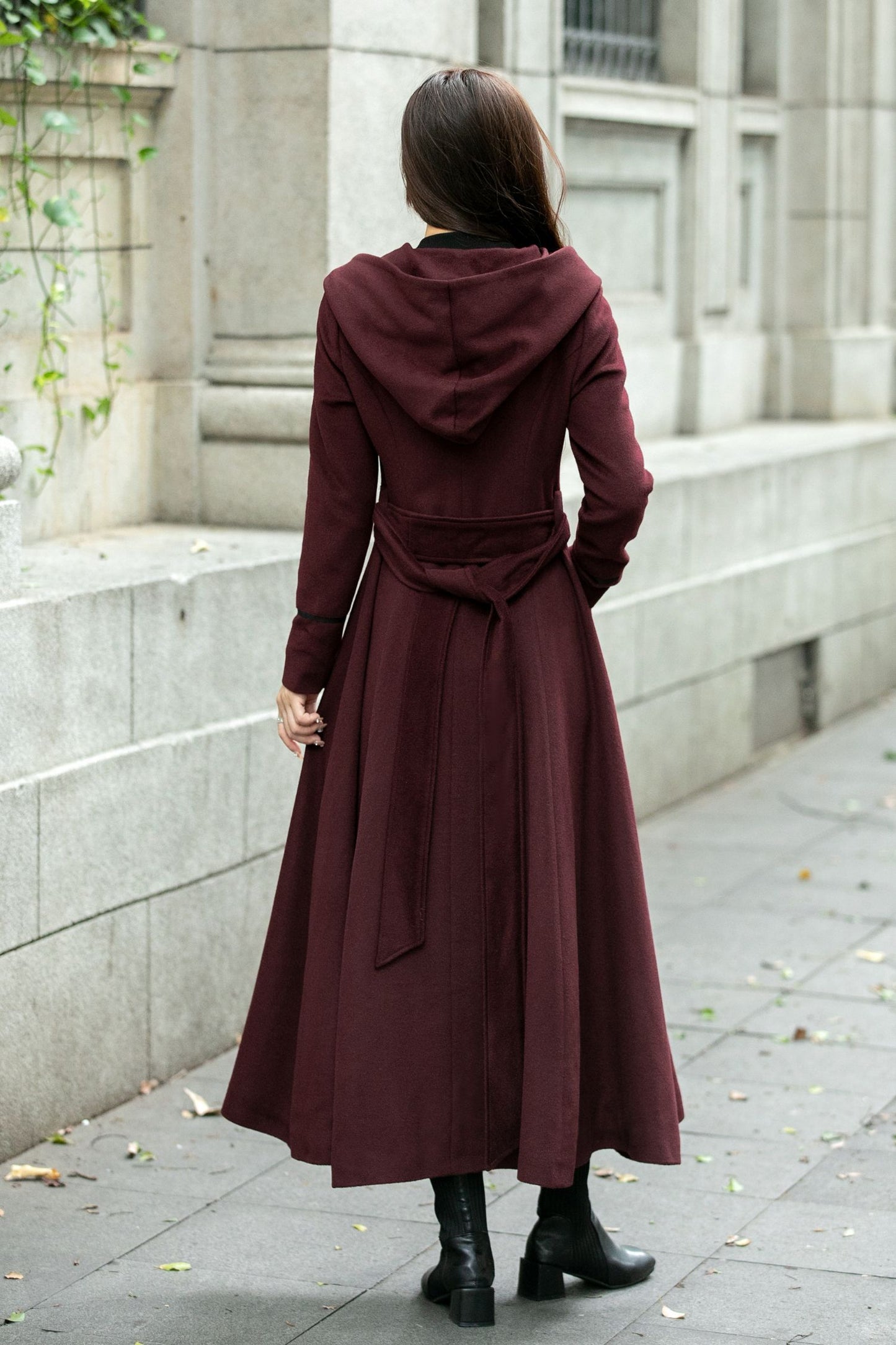 Hooded maxi winter trench wool coat C4506