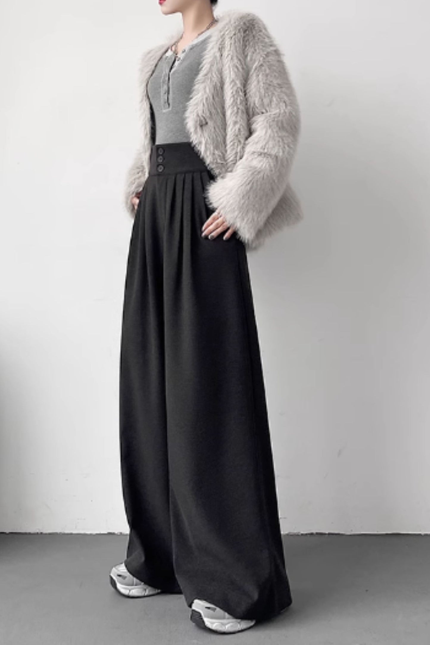 Wide leg long winter wool pants C4663