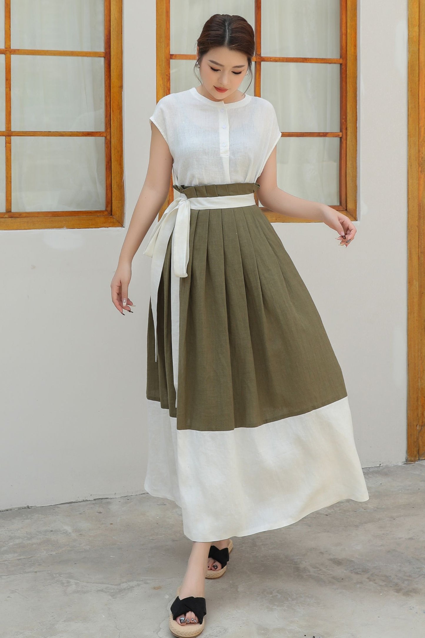 Womens Wrap Linen Maxi Skirt c4835