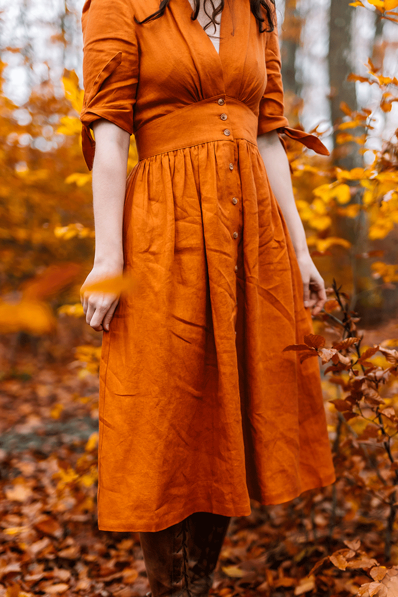 Deep V neck Linen party Dress womens C3777