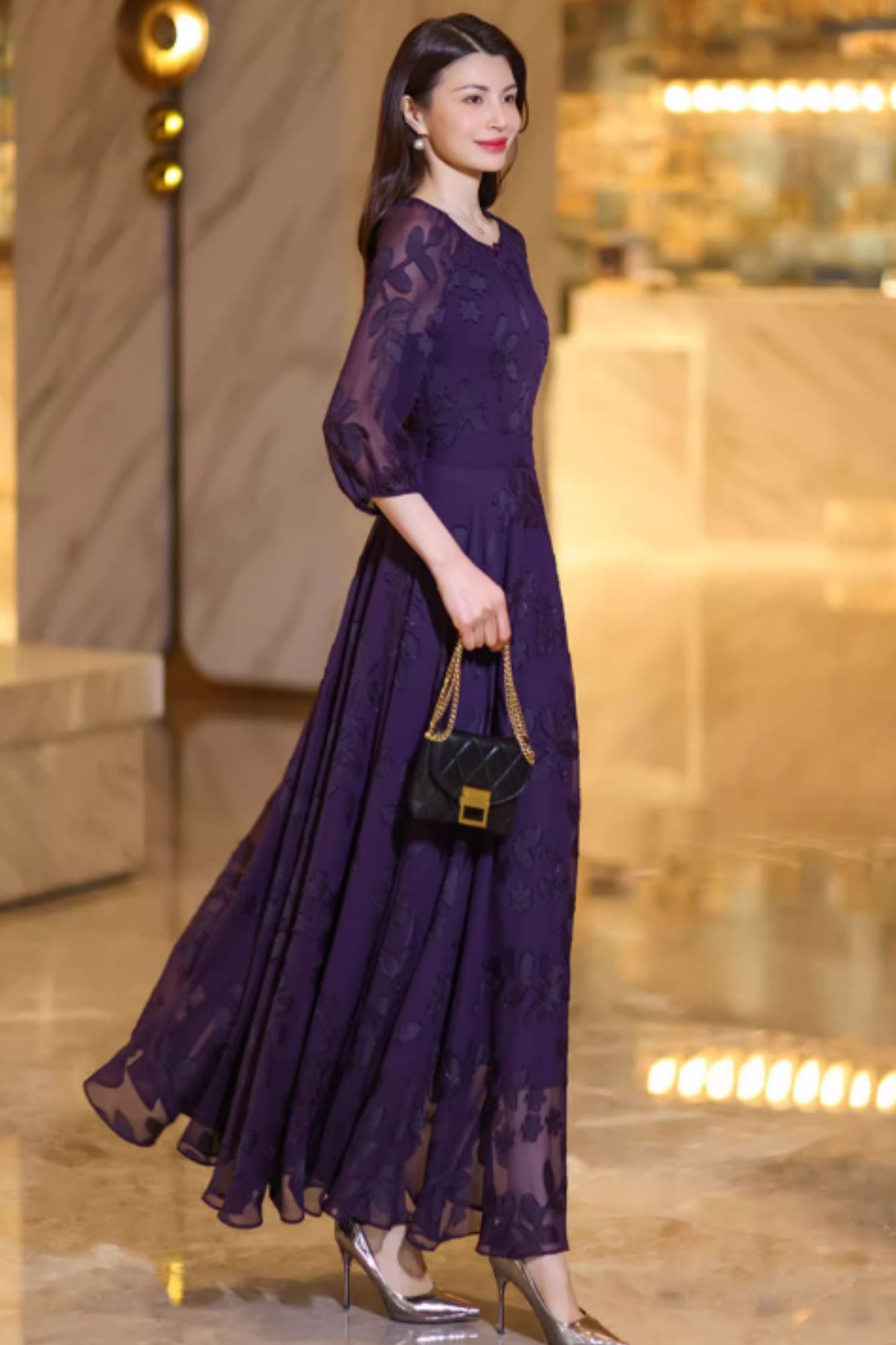 Prom purple long bridesmaid dress C4920