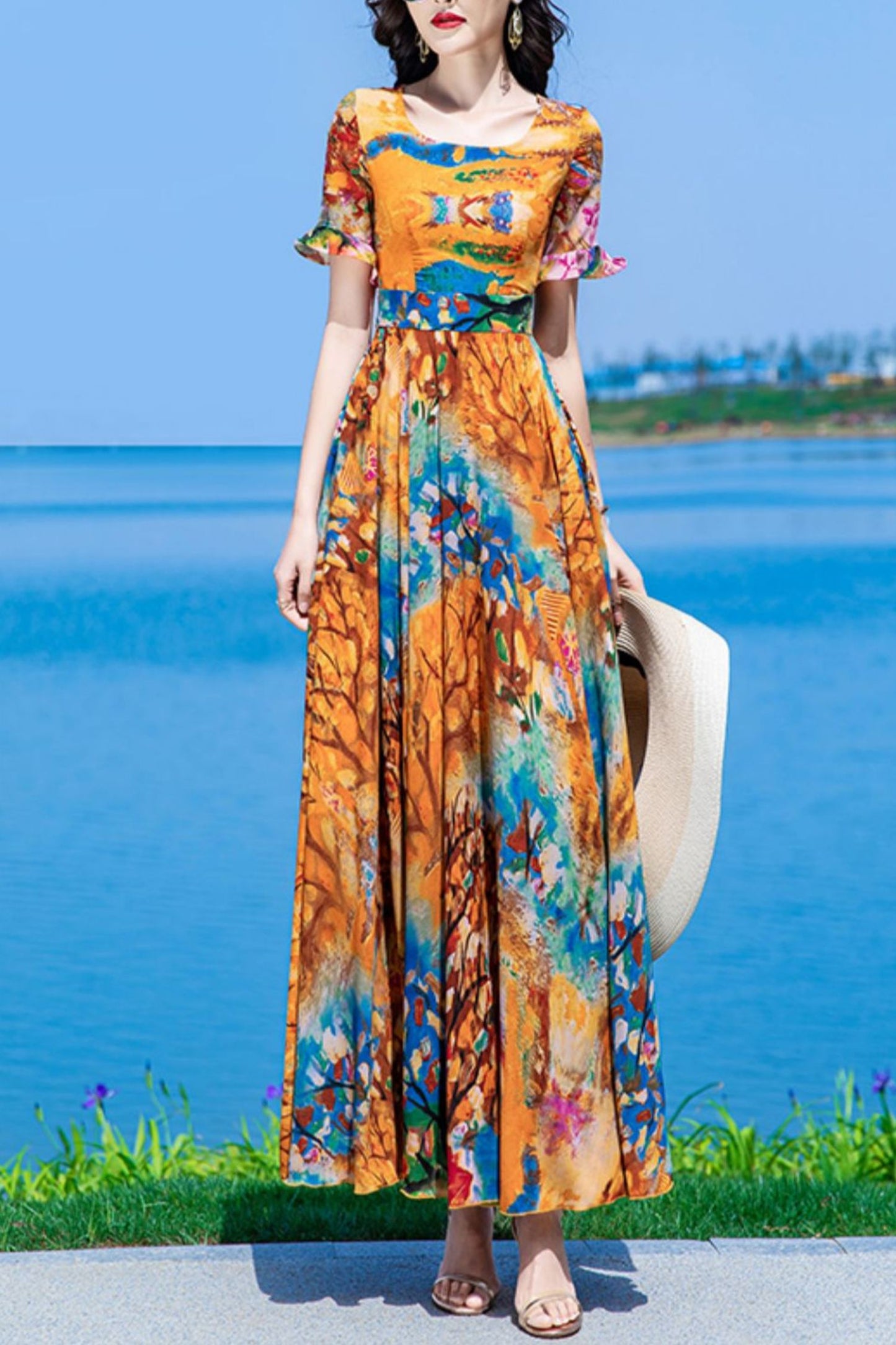 summer new chiffon floral dress C4021