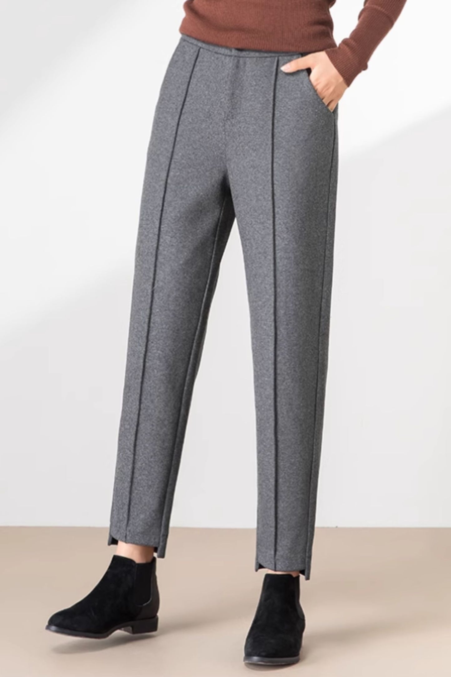 Winter tapered womens wool pants C4652