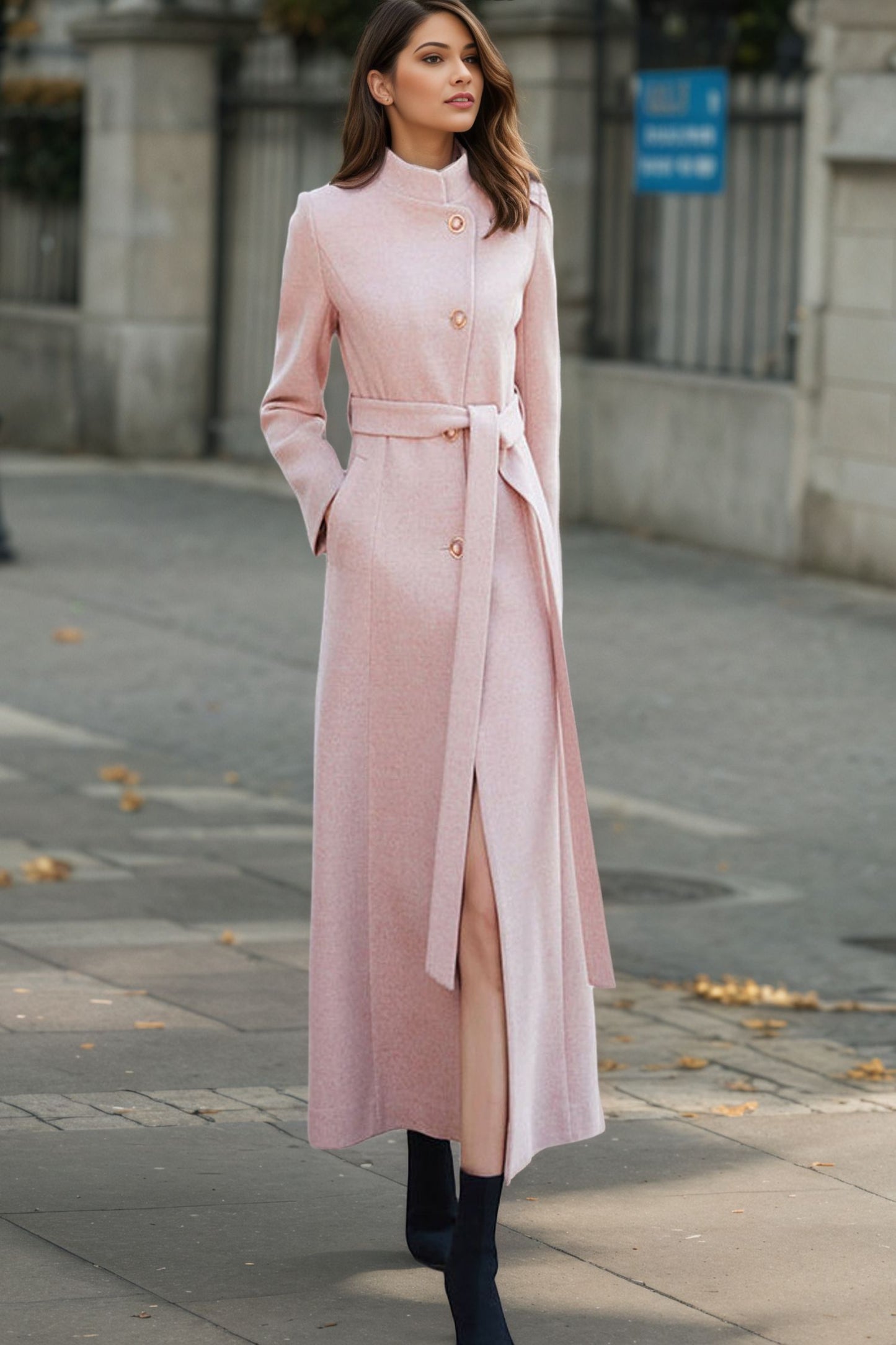 Pink Long Wool Maxi Coat C4947