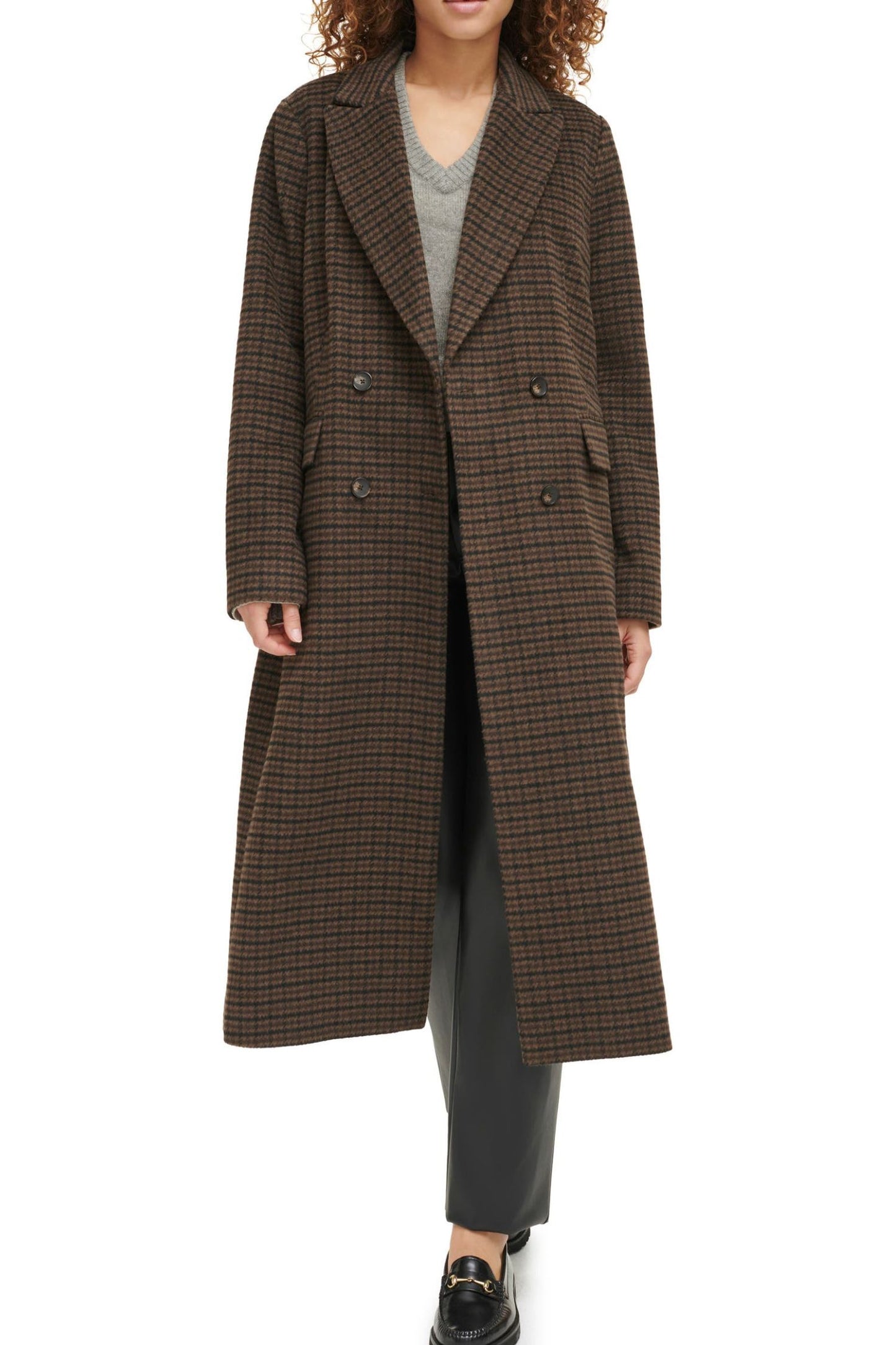 Women's Autumn and winter brown plaid coat C4297