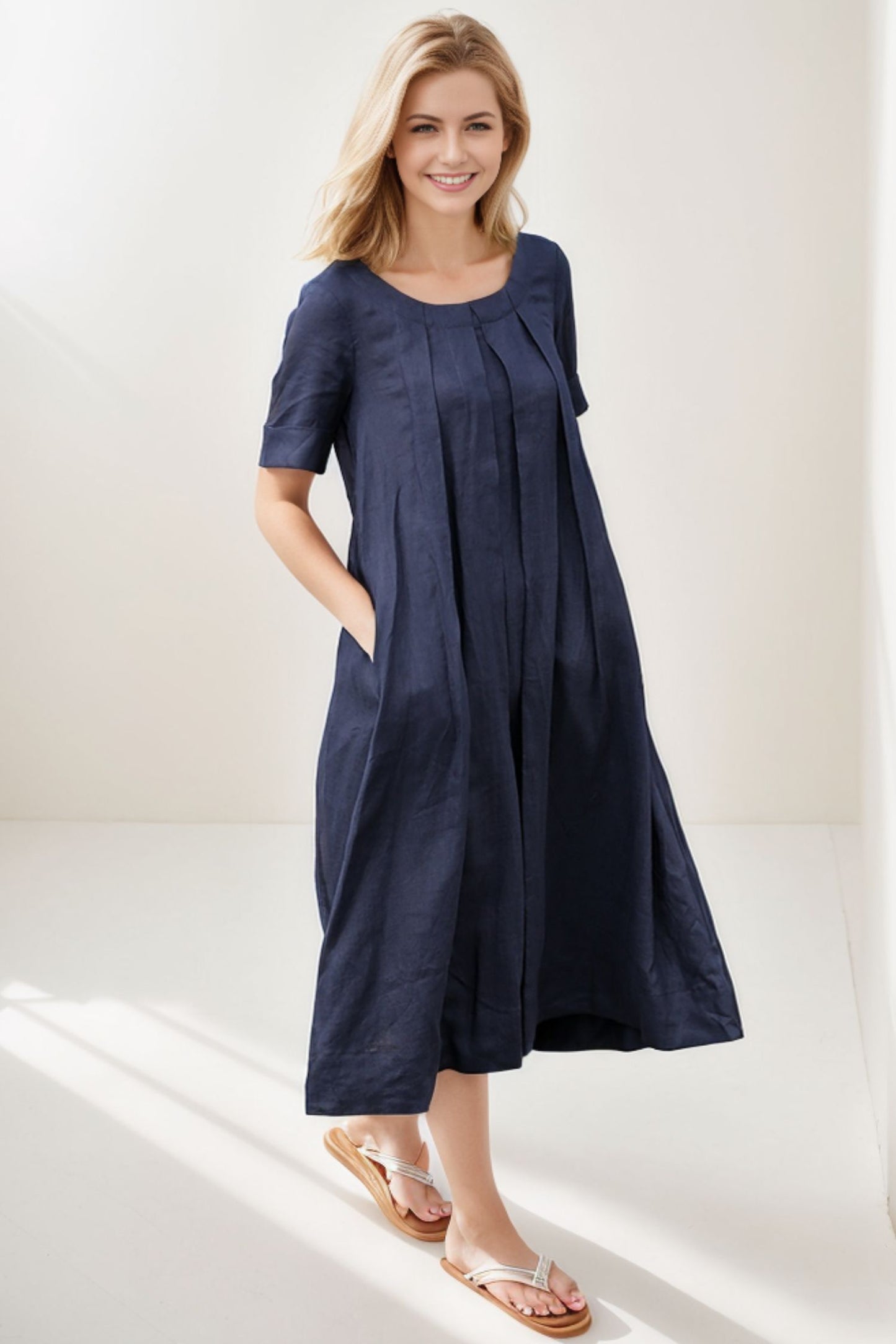 Loose fit summer linen dress C270