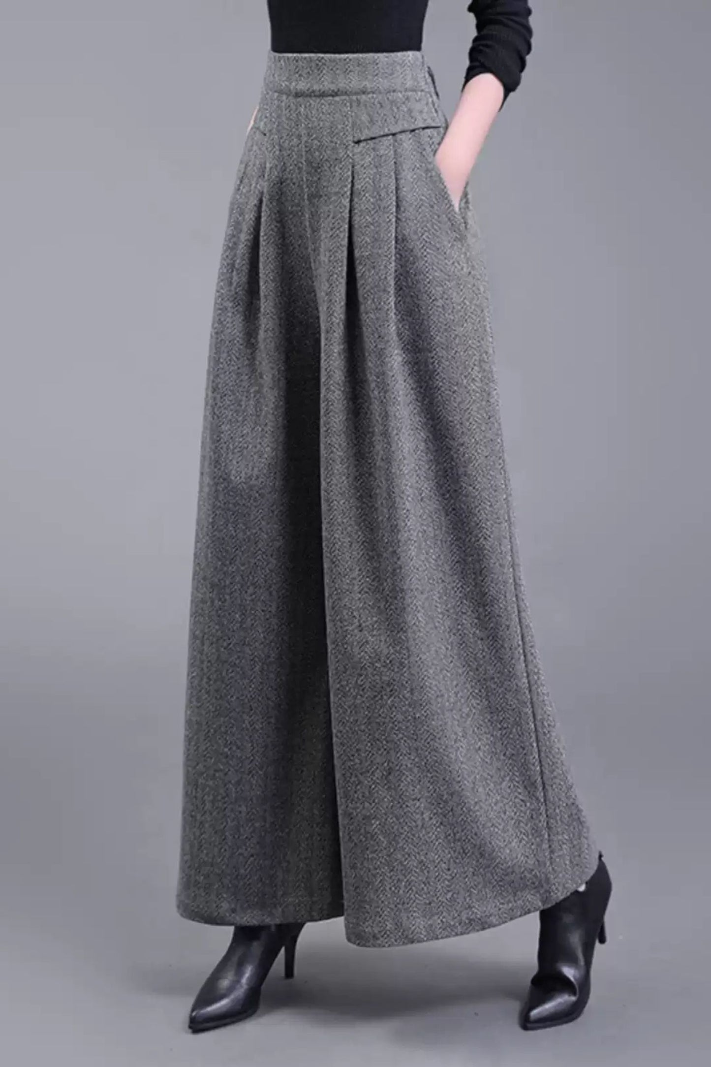 Long wide leg winter wool pants c5085