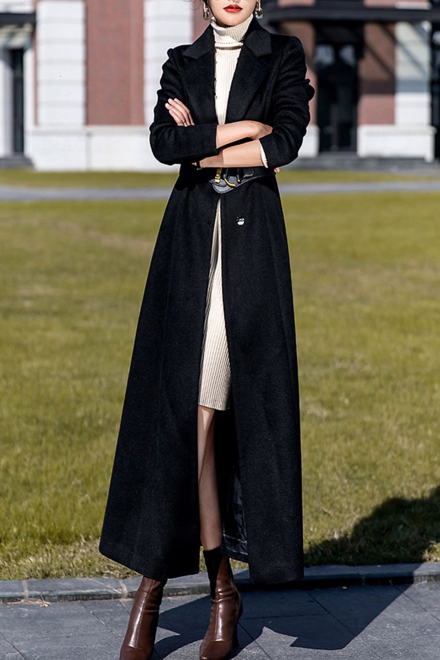 Women's Autumn and winter black wool coat C4289